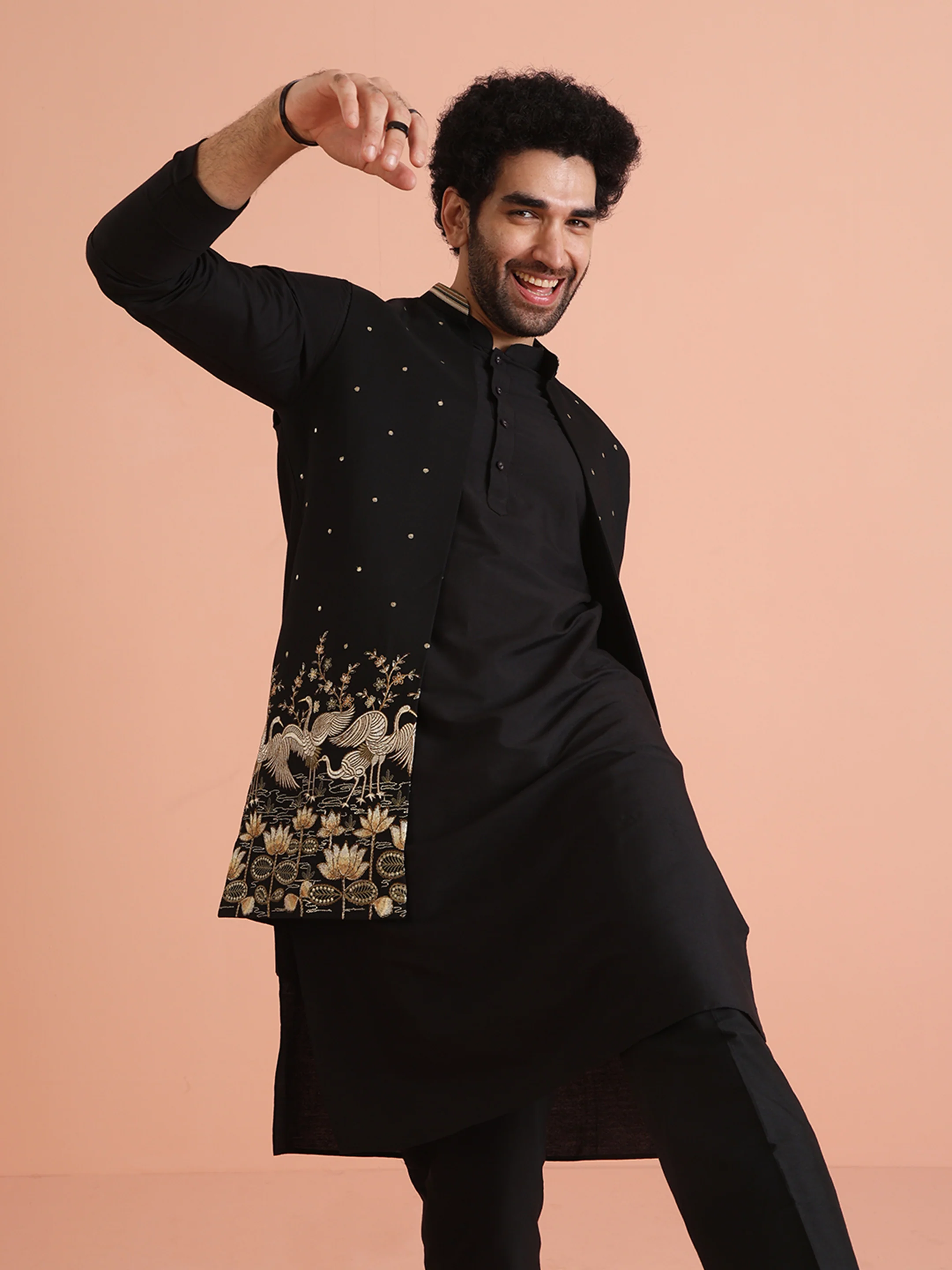 Black Embroidered Jacket Kurta Trouser Set