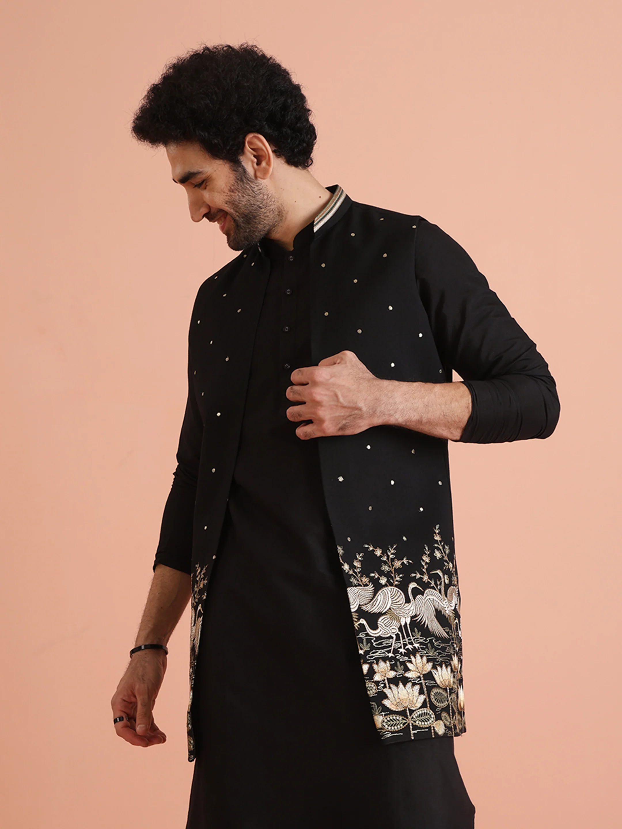 Black Embroidered Jacket Kurta Trouser Set - Image 6