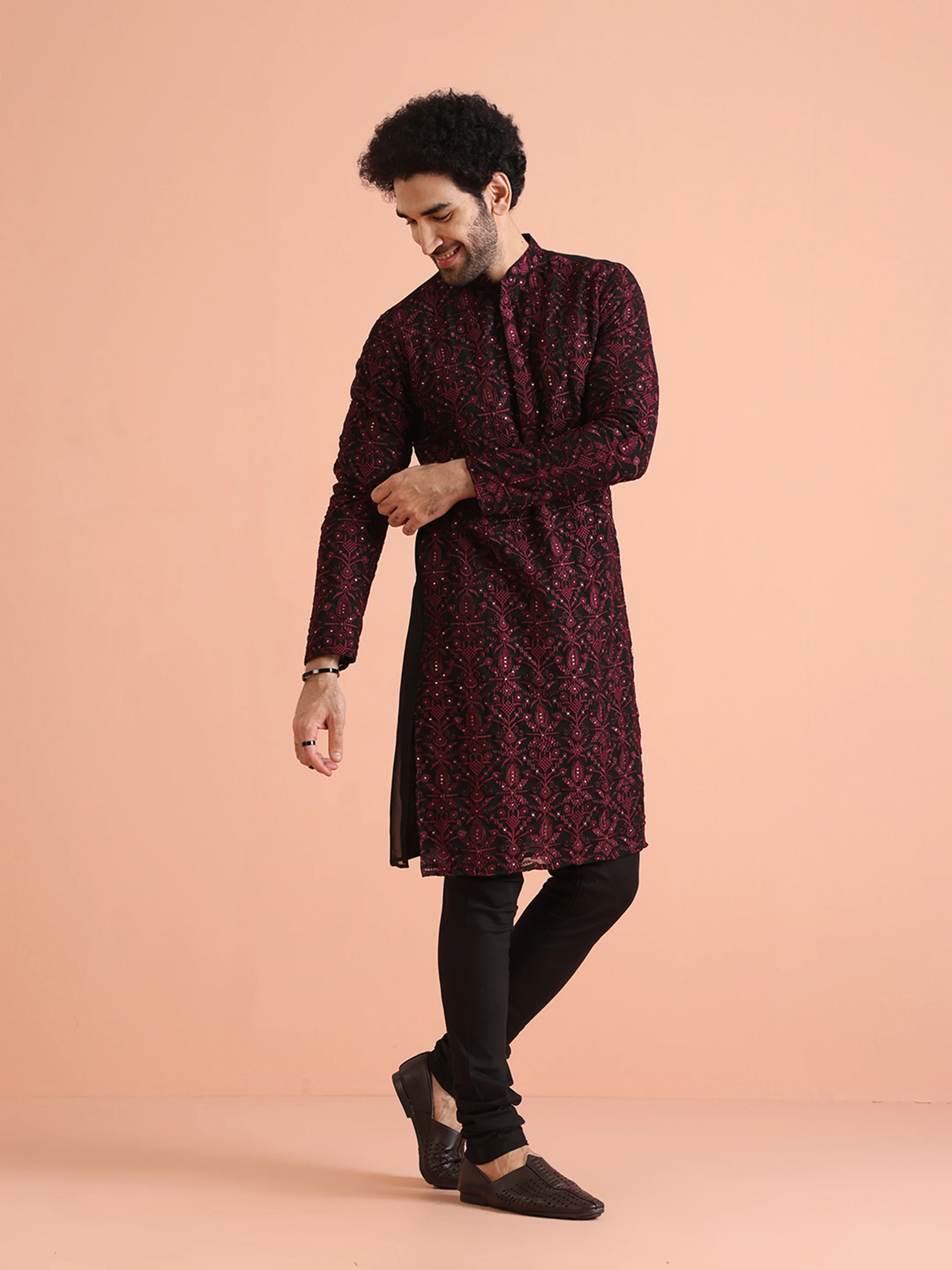 Black & Maroon Embroidered Kurta â€“ Festive & Wedding Wear - Image 3