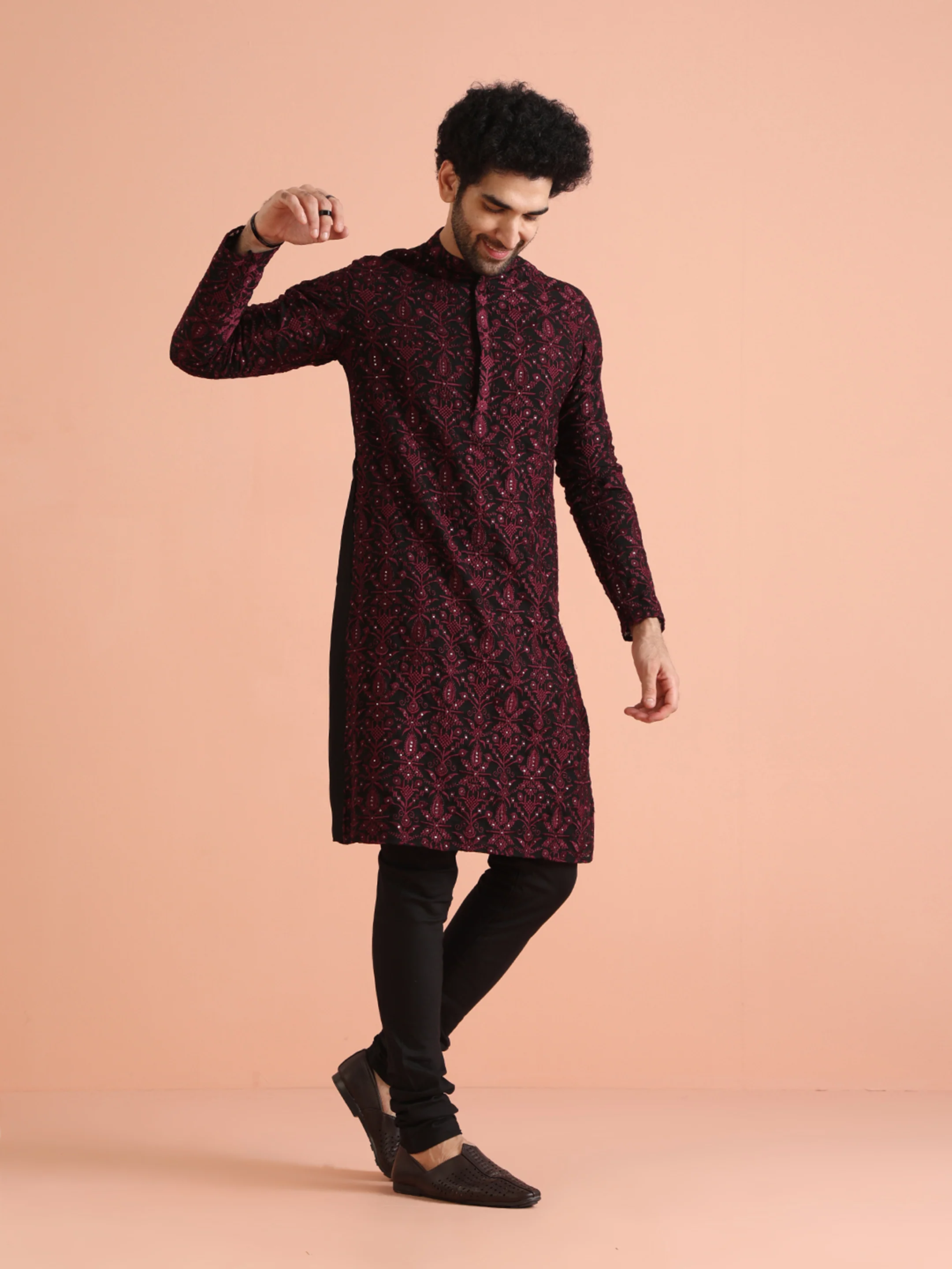 Black & Maroon Embroidered Kurta â€“ Festive & Wedding Wear - Image 4