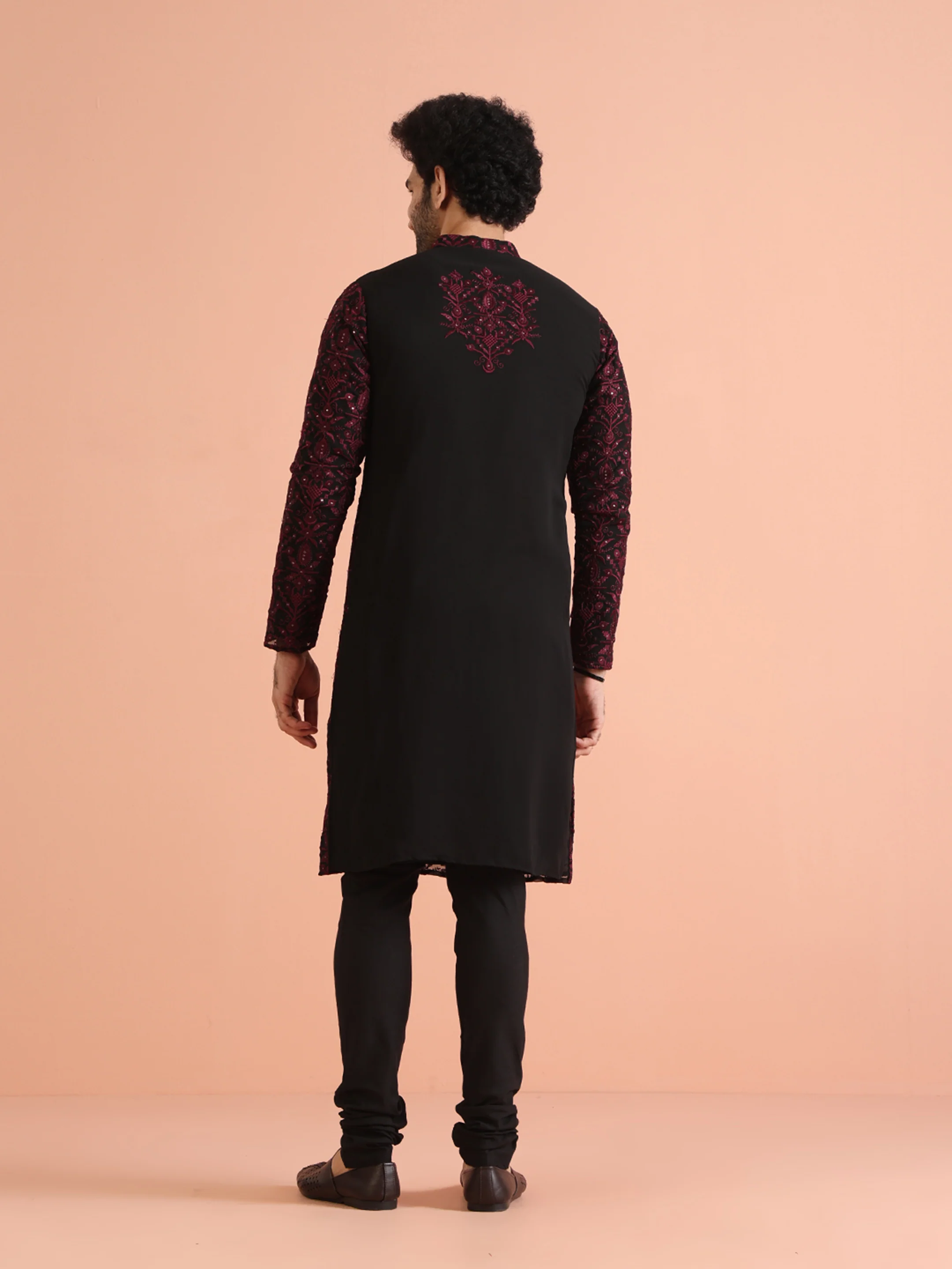 Black & Maroon Embroidered Kurta â€“ Festive & Wedding Wear - Image 5