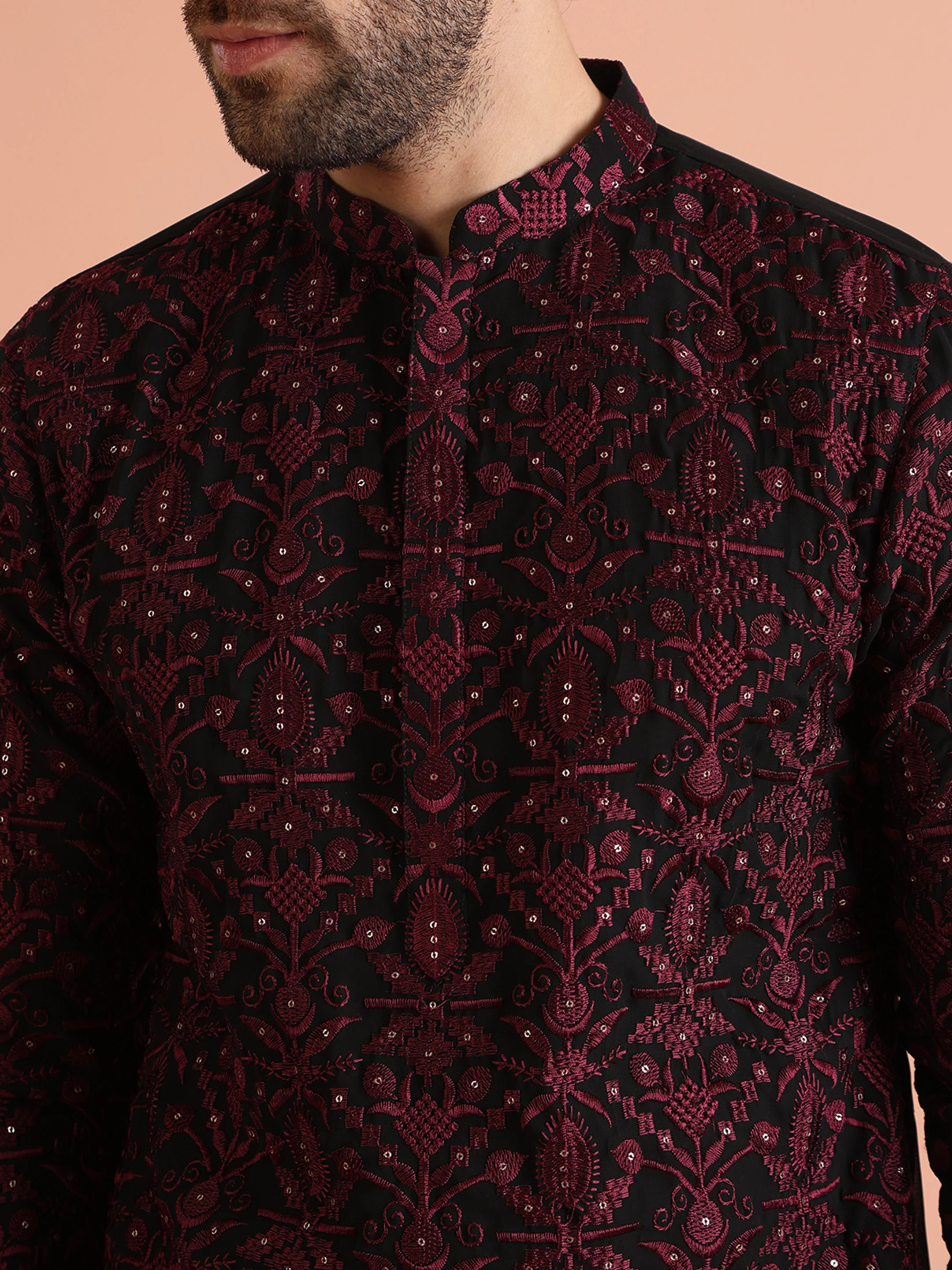 Black & Maroon Embroidered Kurta â€“ Festive & Wedding Wear - Image 6