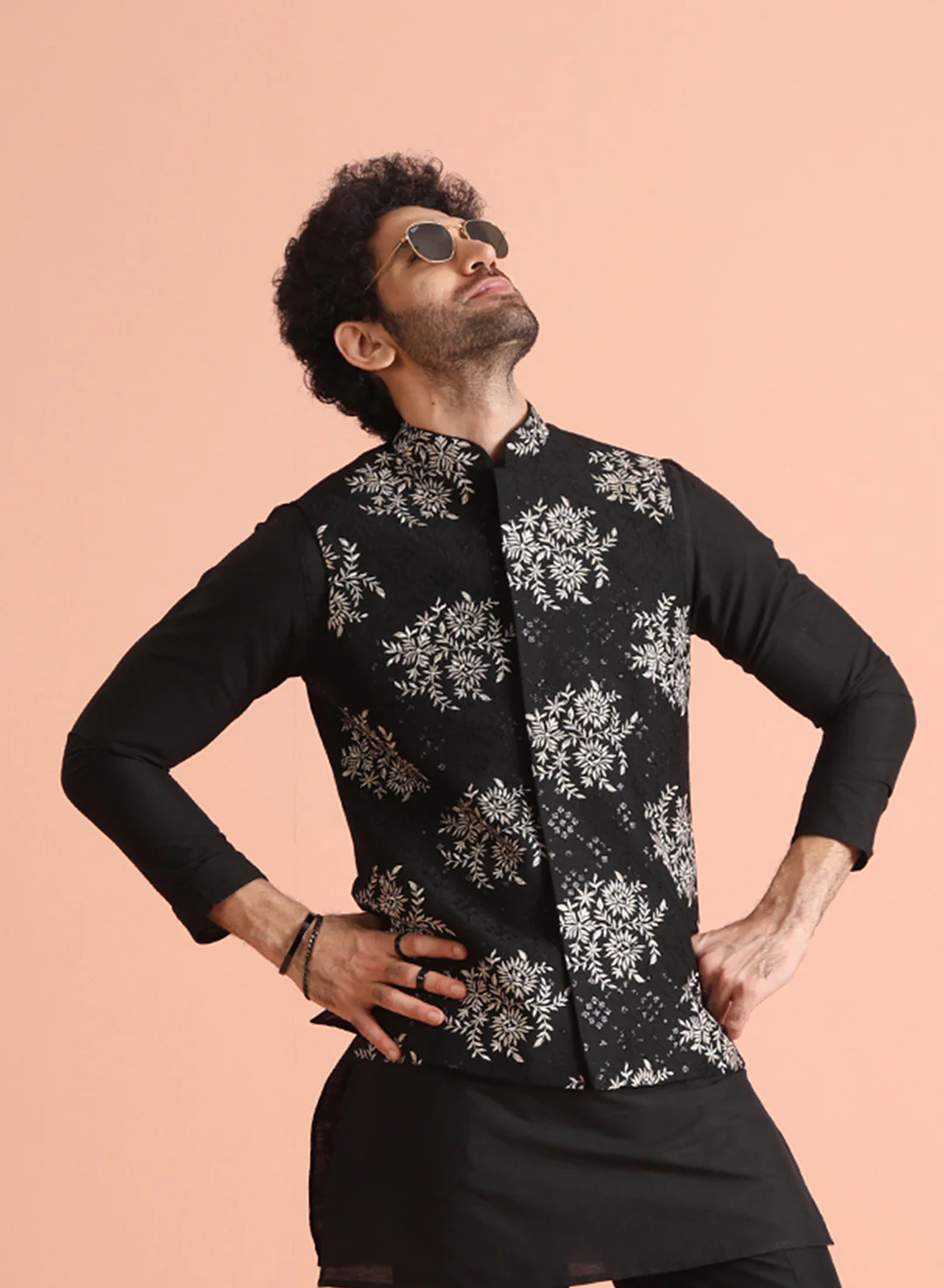 Black Embroidered Nehru Jacket