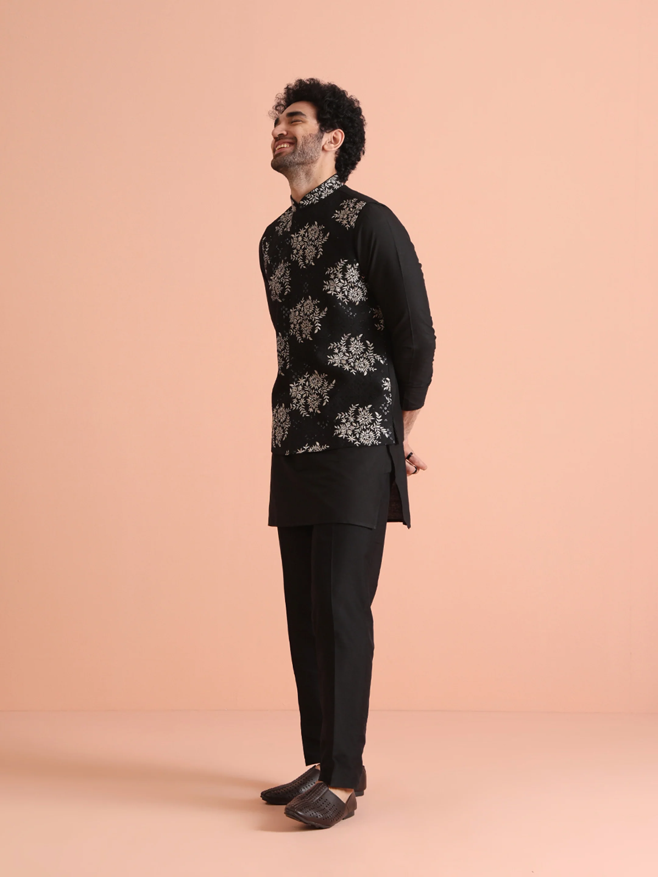 Black Embroidered Nehru Jacket - Image 3