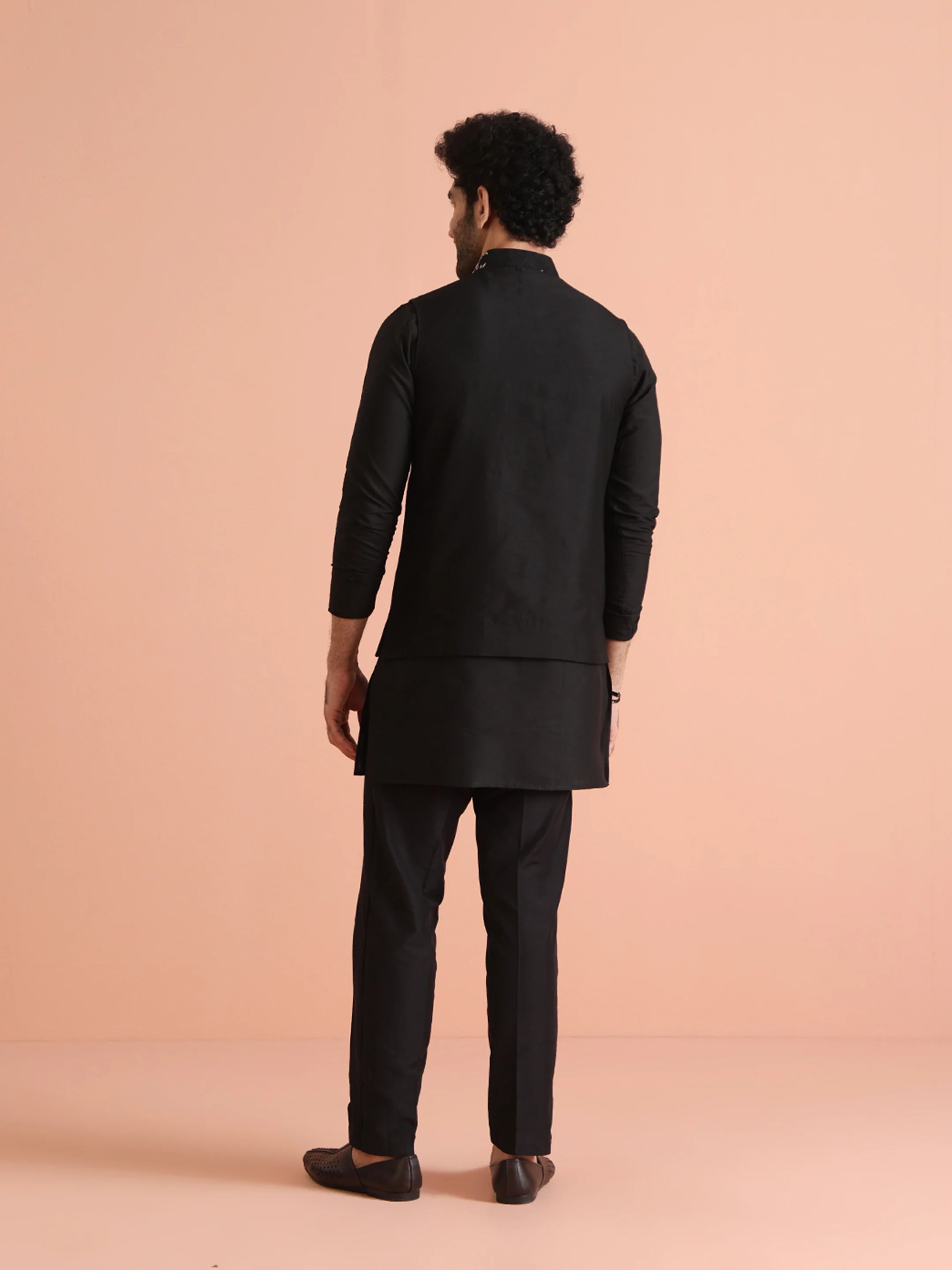 Black Embroidered Nehru Jacket - Image 4