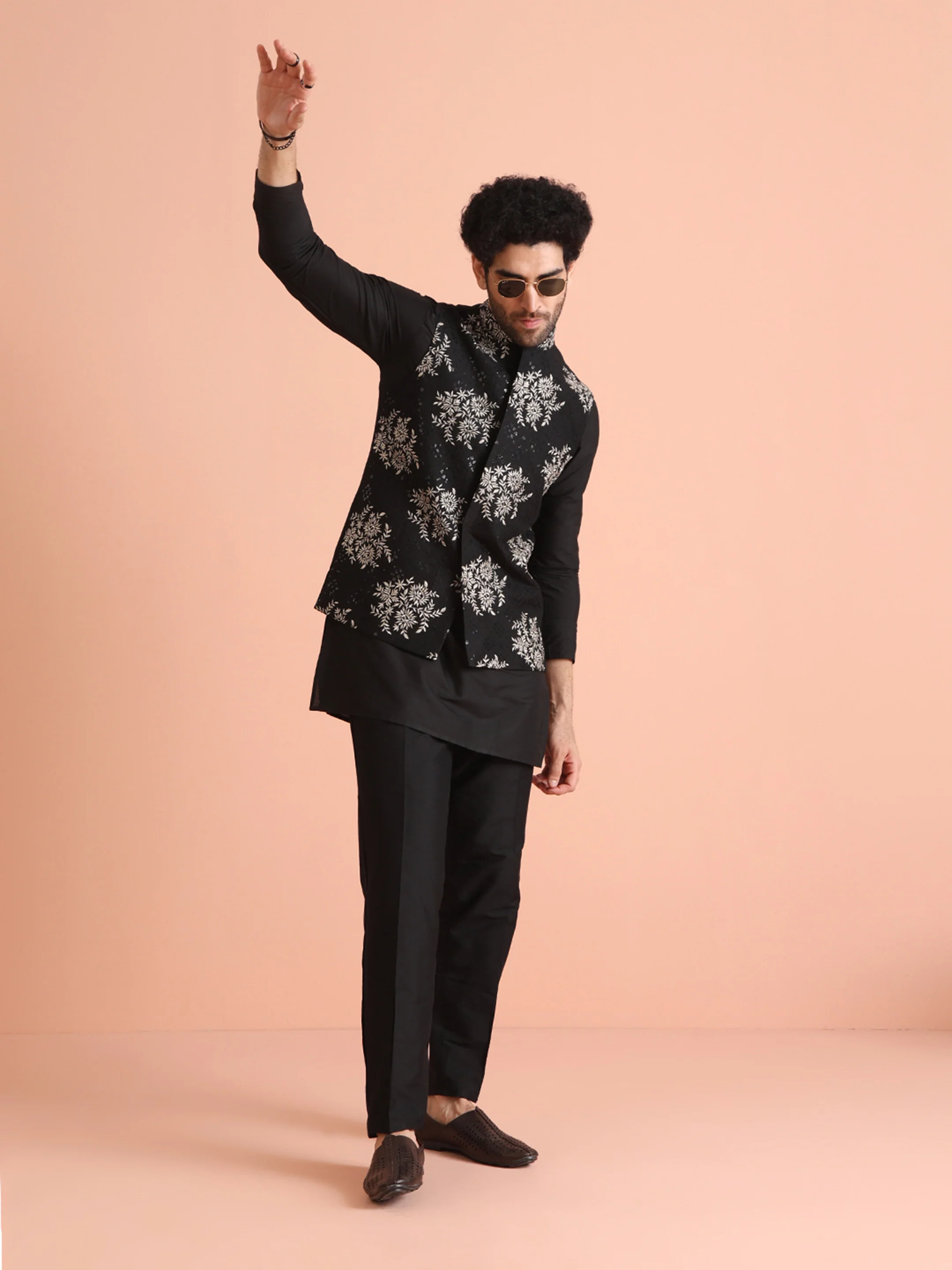 Black Embroidered Nehru Jacket - Image 6