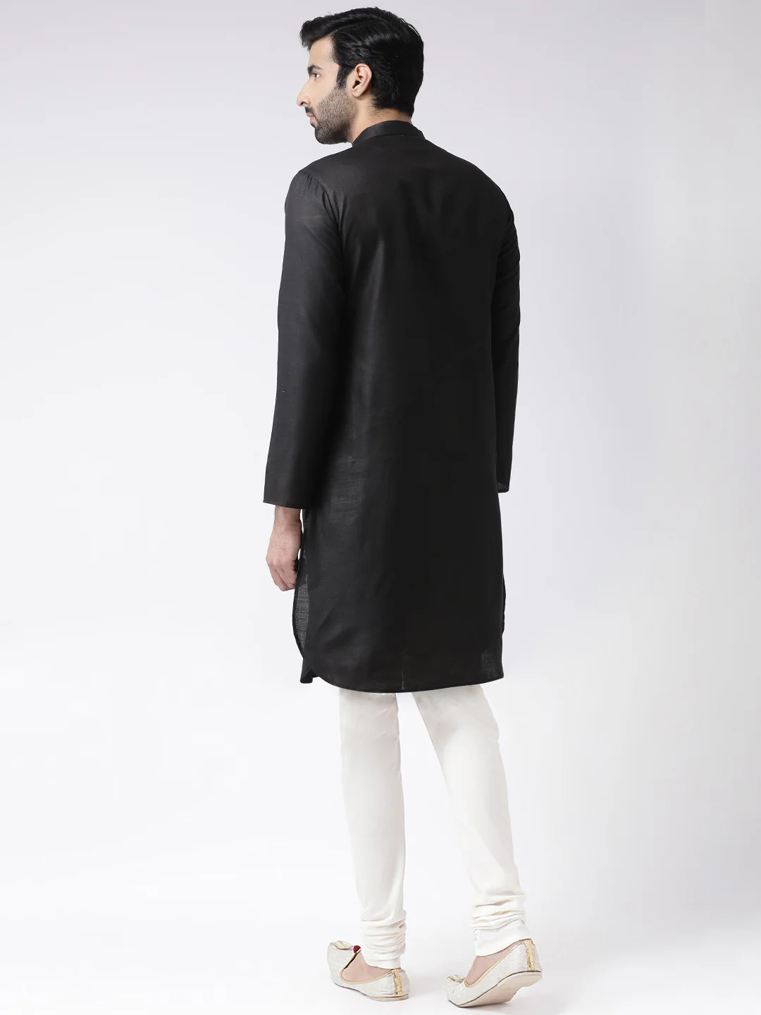 Black Silk Blend Solid Kurta Churidar Set - Image 3
