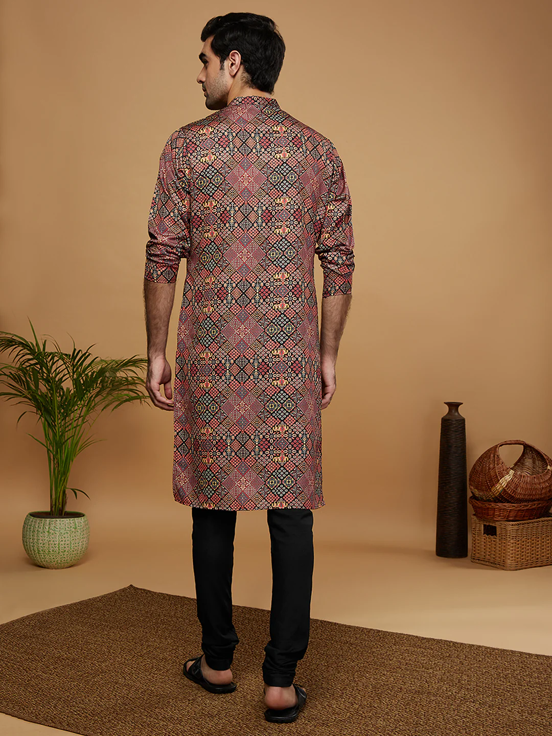 Men Black Kurta Churidar Set - Image 4