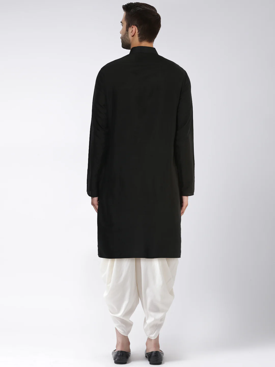 Black Cotton Silk Solid Kurta Dhoti Set - Image 4