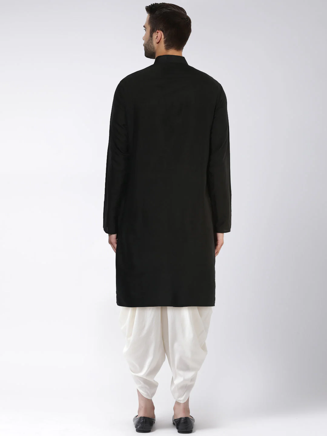 Black Cotton Silk Solid Kurta Dhoti Set - Image 4