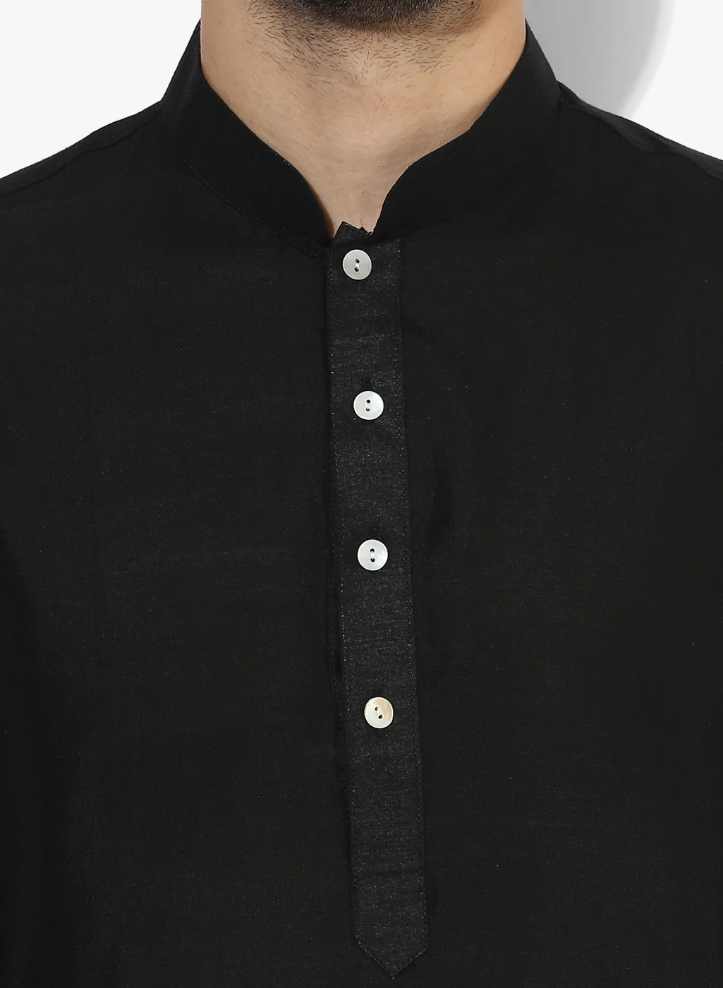 Black Silk Blend Solid Kurta Golden Dhoti Set - Image 5