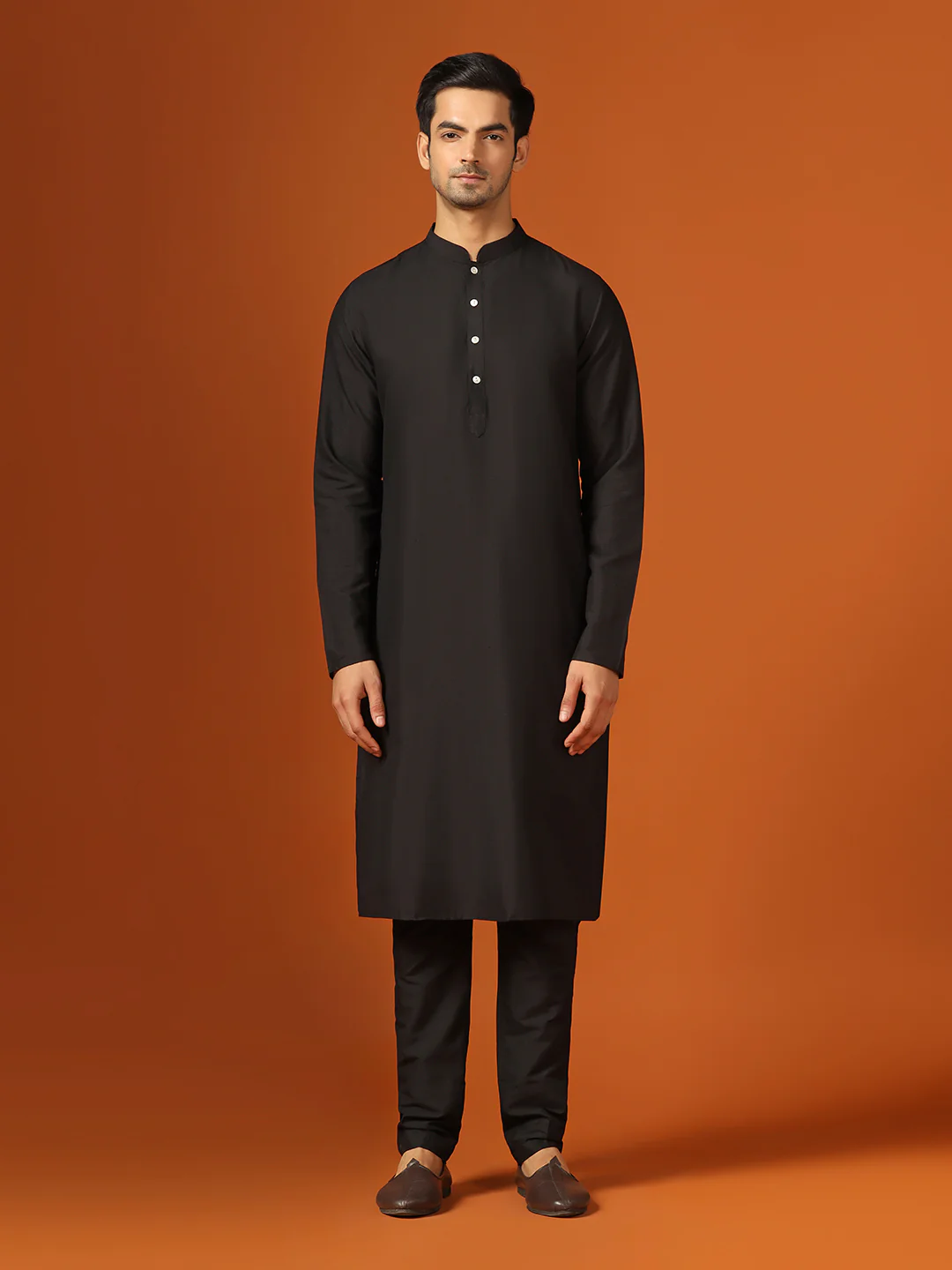 Men Black Textured Kurta Indowestern Trouser Set - Image 6