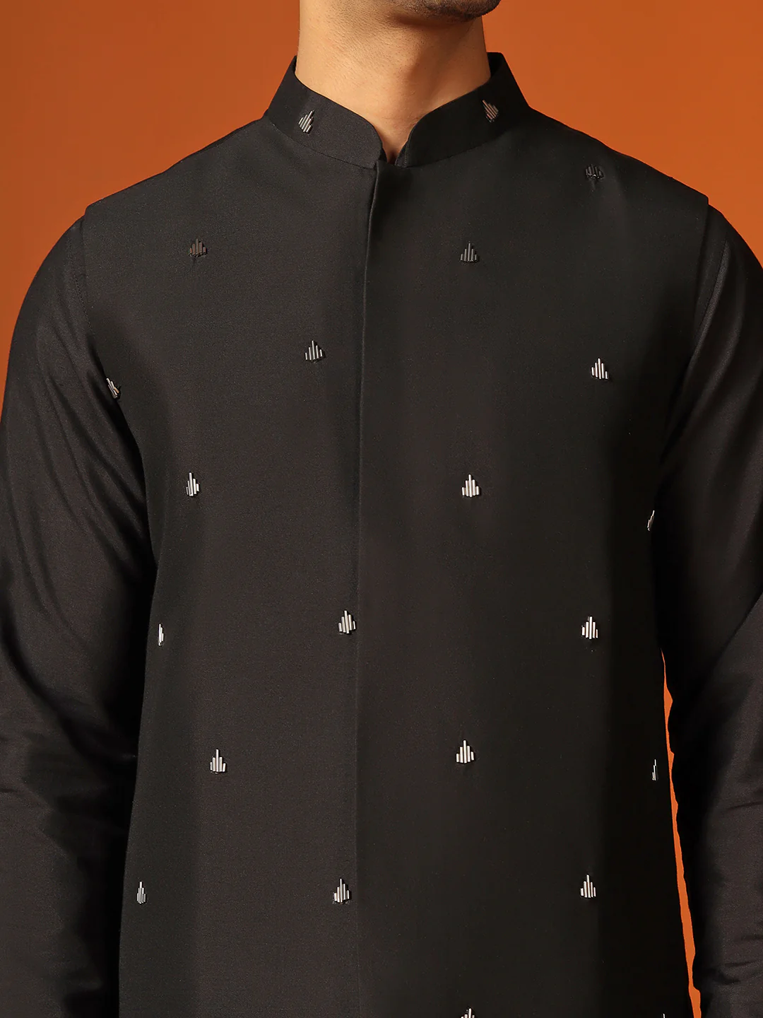 Men Black Kurta Jacket Churidar Set - Image 5