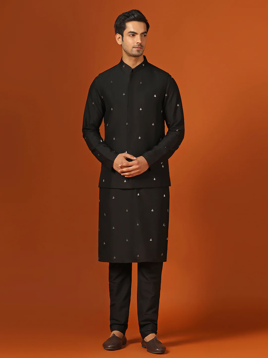 Kisah Men Black Kurta Jacket Trouser Set