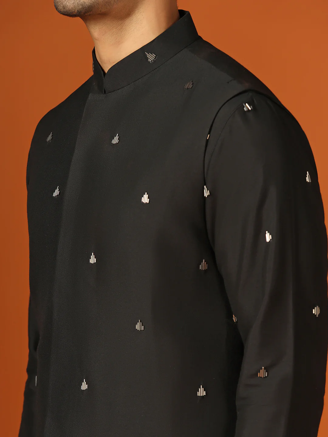 Kisah Men Black Kurta Jacket Trouser Set - Image 5