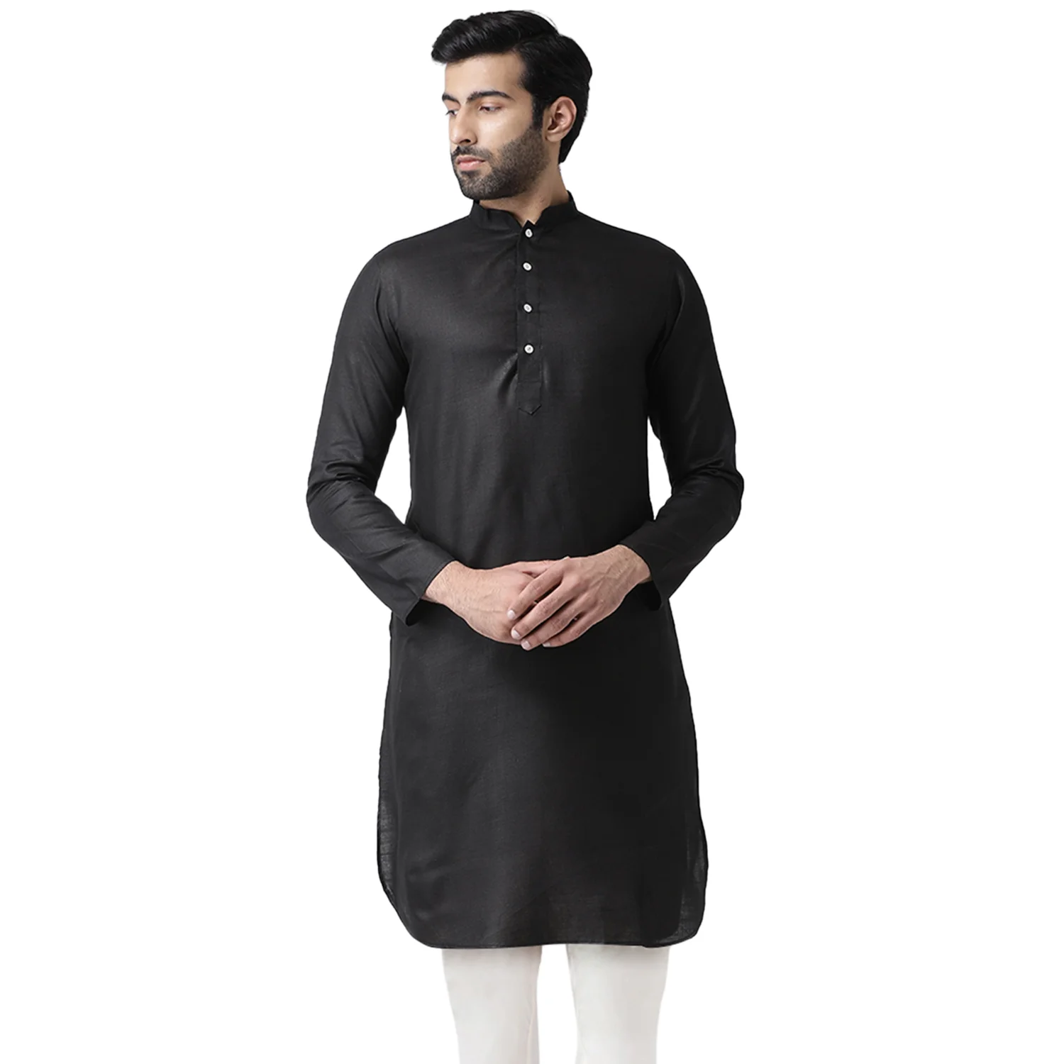 Men Black Solid Dyed Kurta