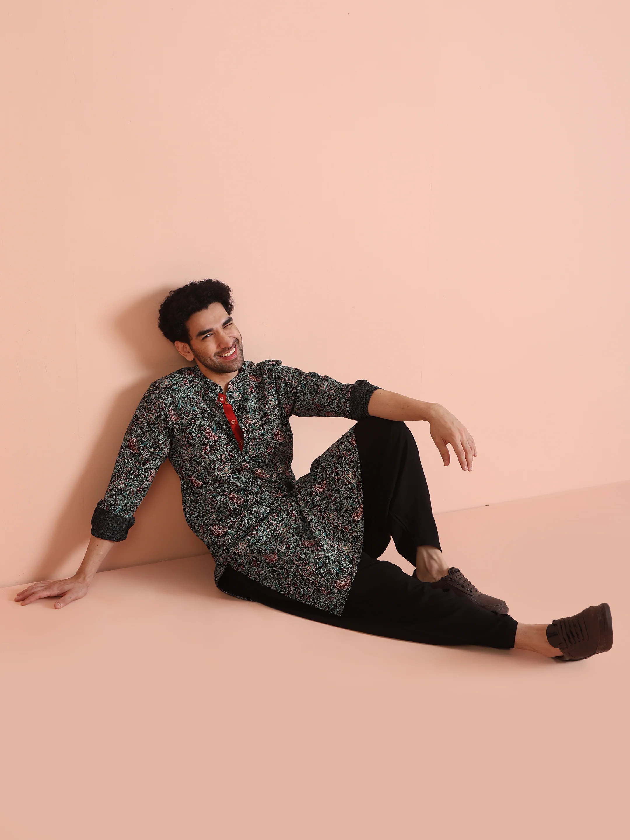 Black Printed Cotton Kurta - Image 8