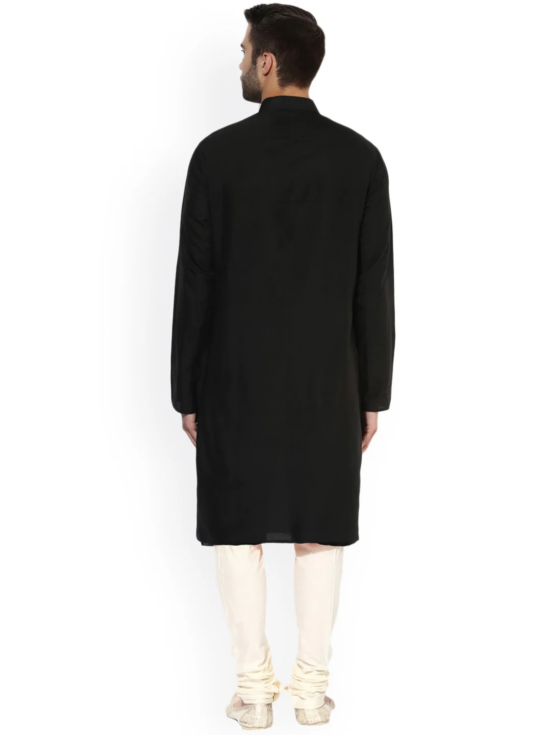Black Cotton Plain Kurta - Image 3