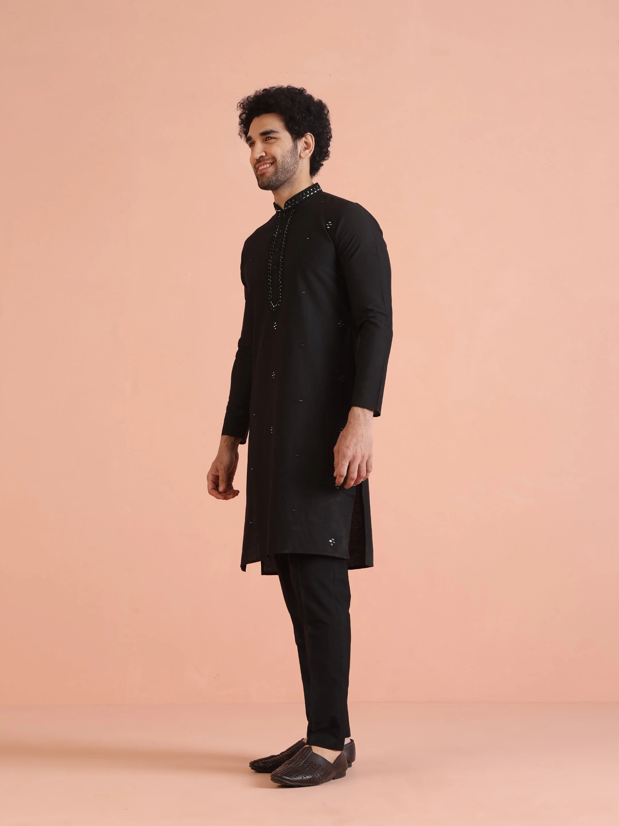 Black Cotton Silk Mirror Work Kurta - Image 20
