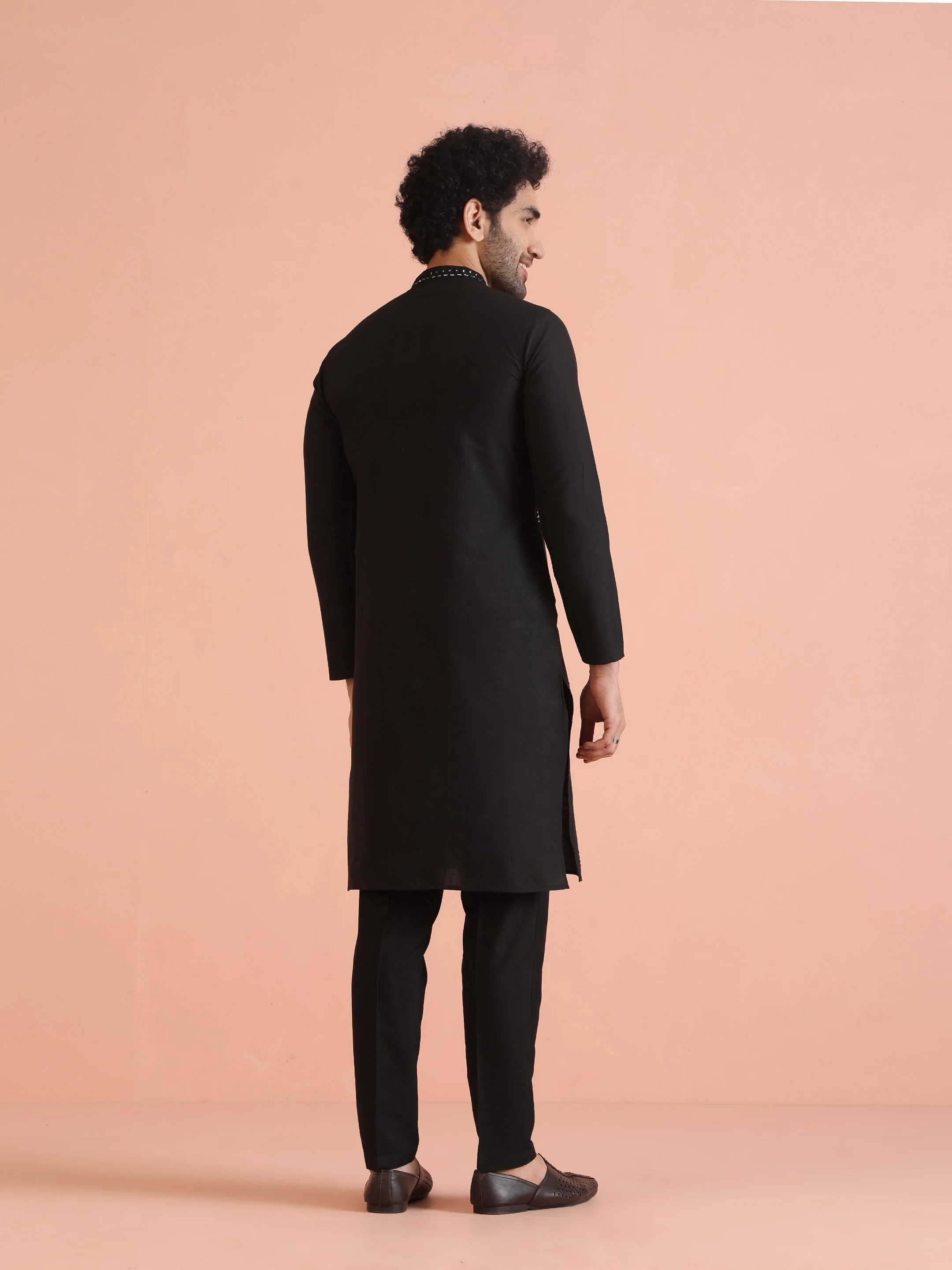 Black Cotton Silk Mirror Work Kurta - Image 21