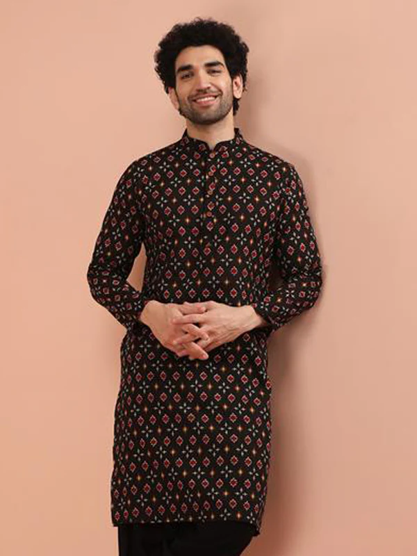 Men Black Printed Kurta