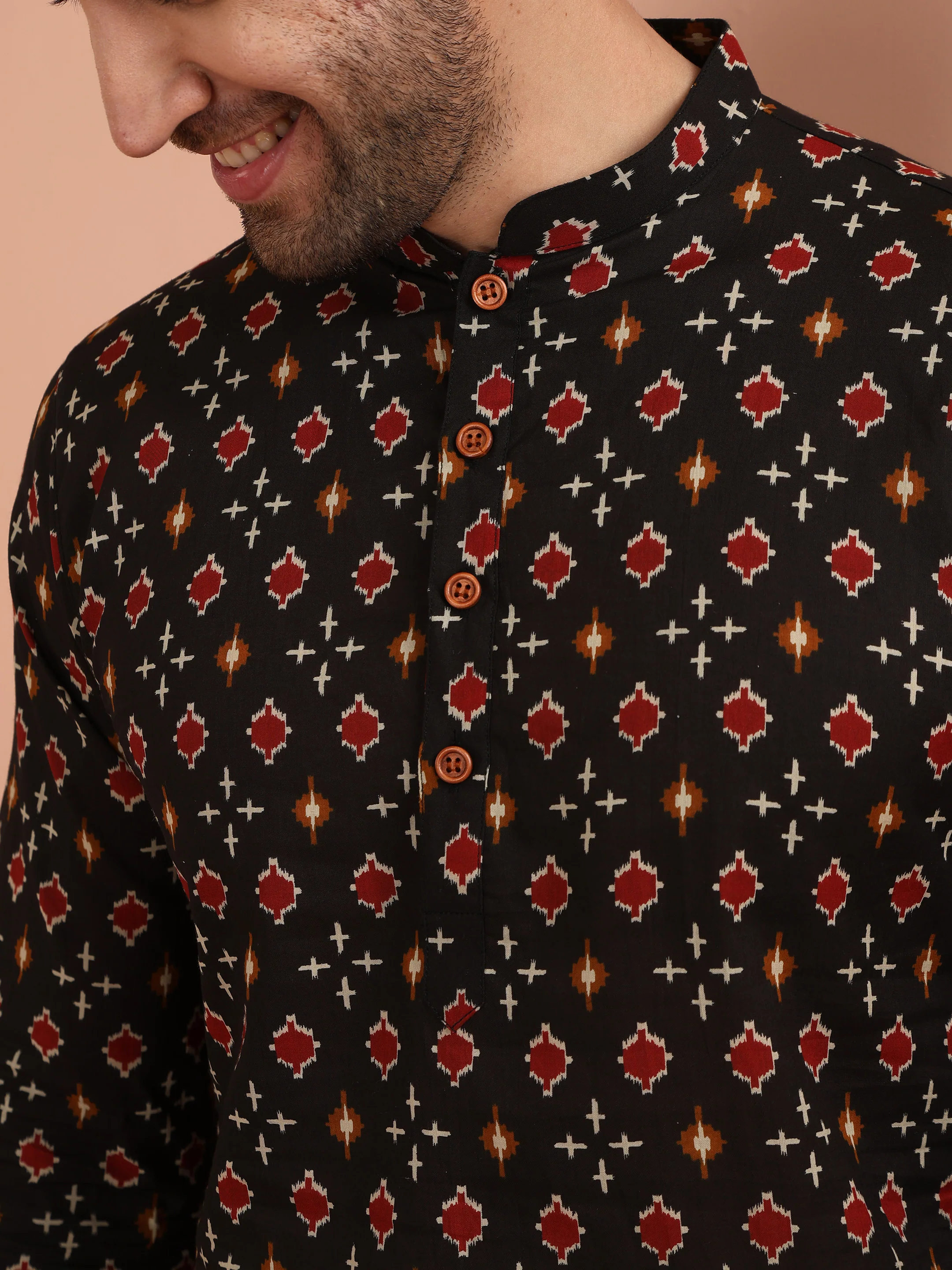 Men Black Printed Kurta - Image 6