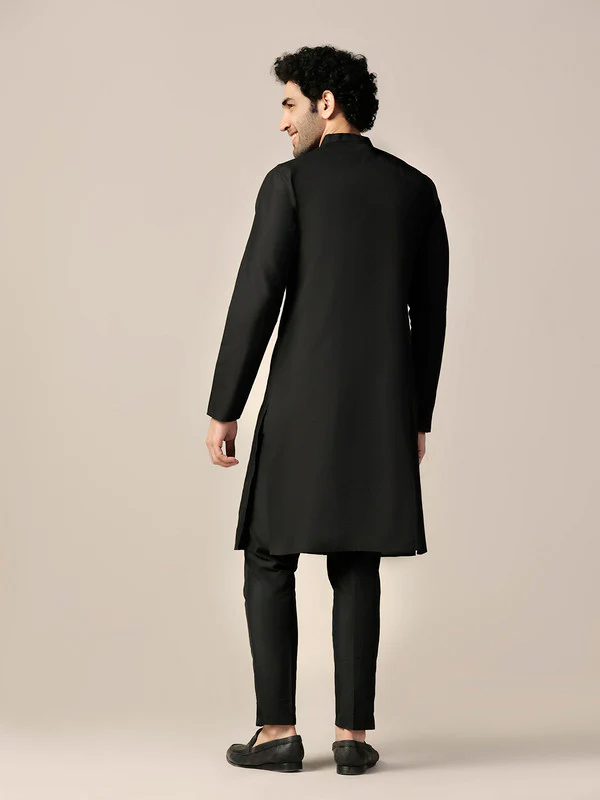 Black Silk Metallic Geometric Long Kurta - Image 4