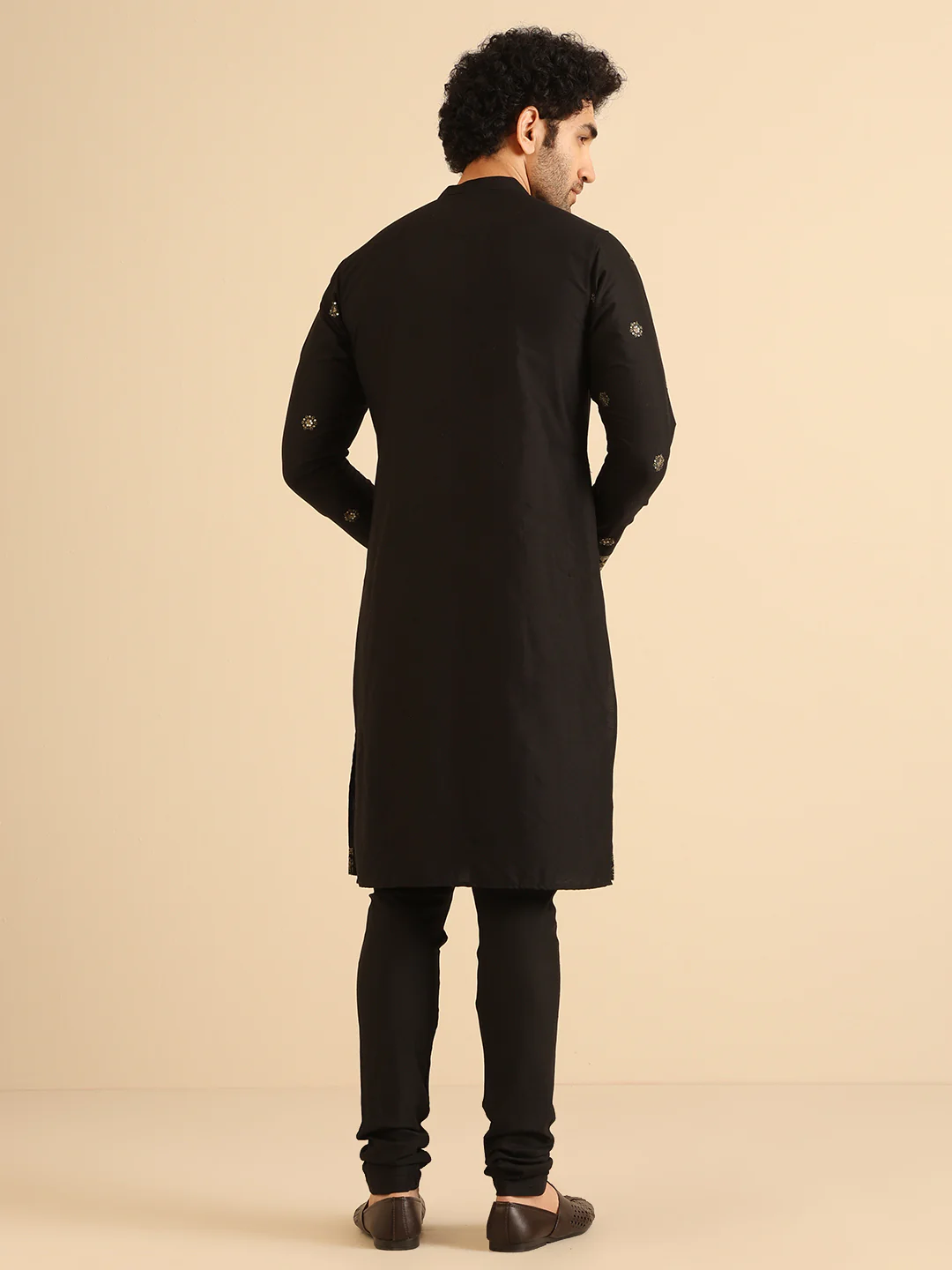 Black Silk Blend Heavy Embroidered Kurta - Image 4