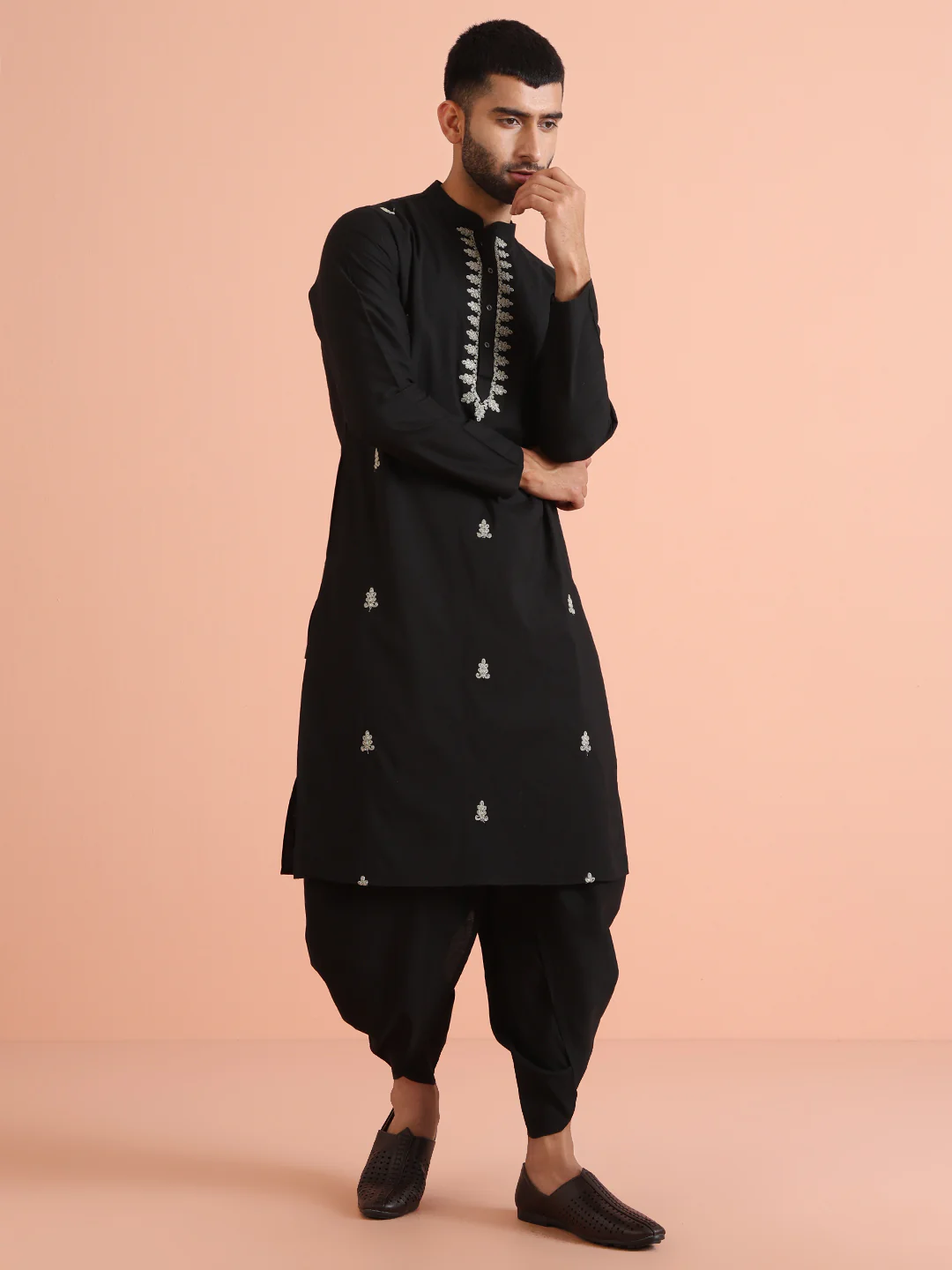 Black Kurta with Silver Thread Embroidery - Image 2