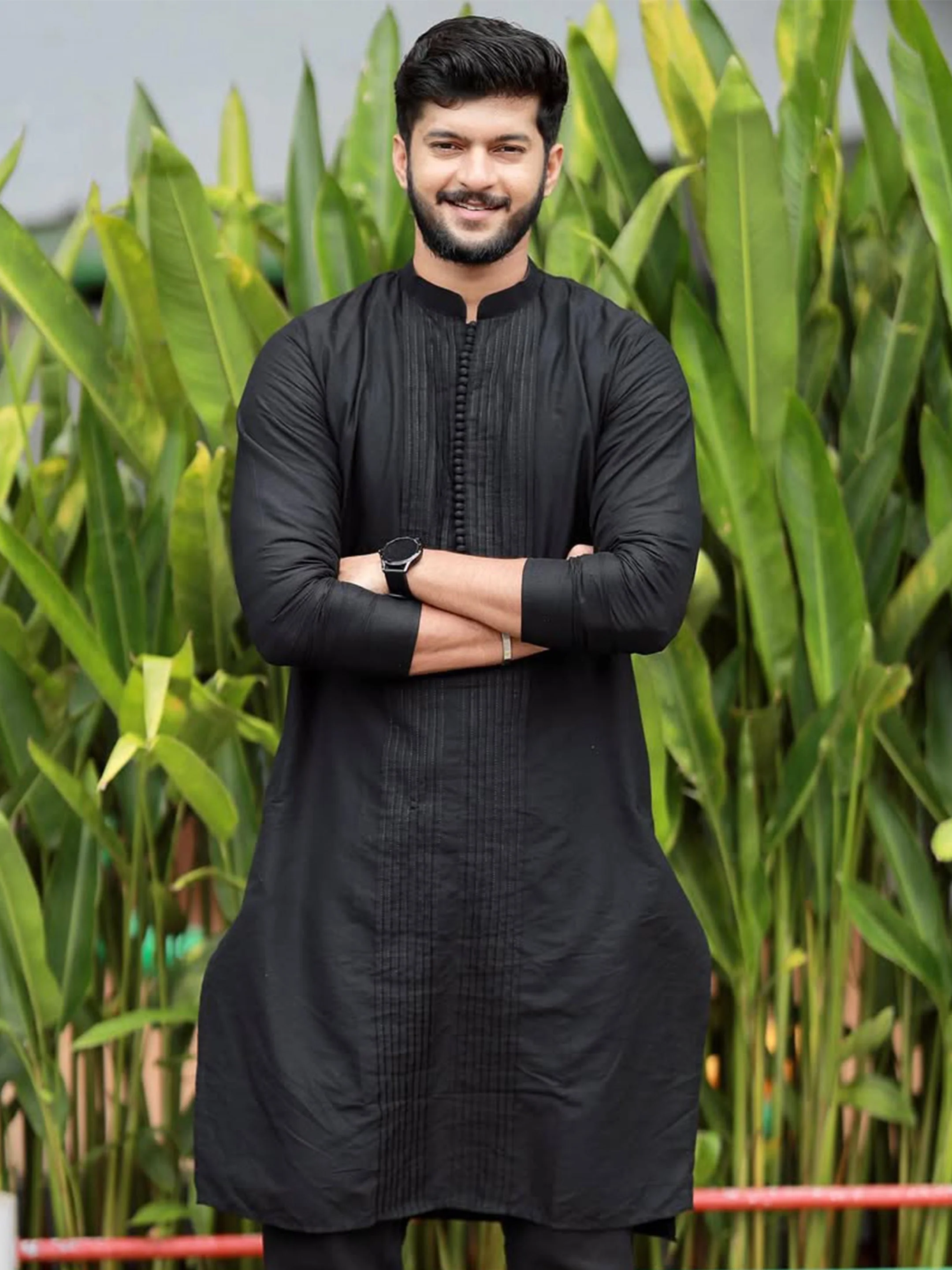 Black Pintuck Cotton Silk Kurta - Image 8