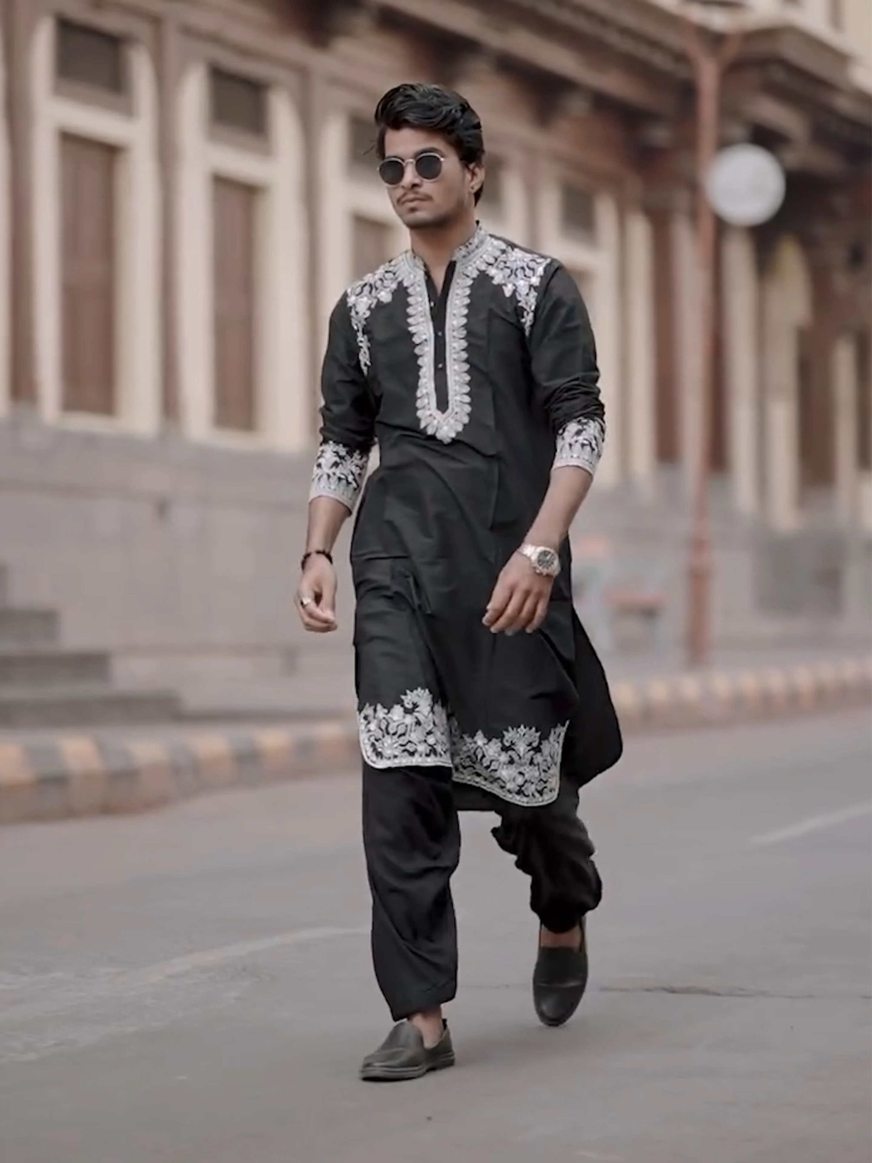 Black Cotton Embroidered Kurta Patiyala - Image 8