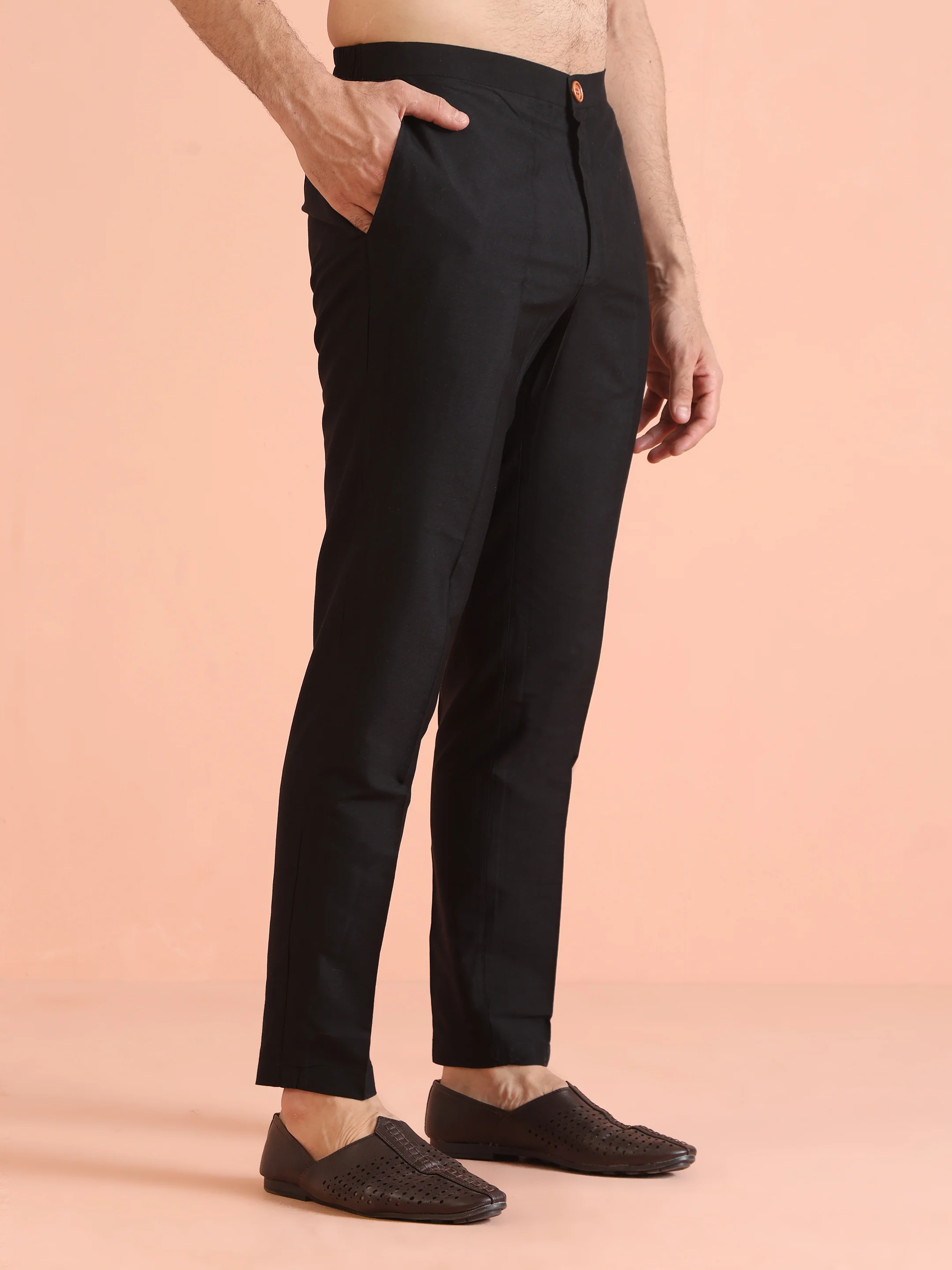 Black Silk Blend Solid Mid Kurta Trouser Set - Image 6