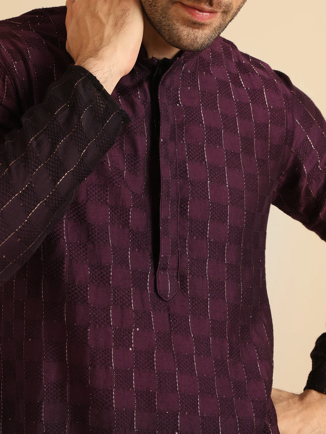 Men Black Kurta Trouser Set - Image 5