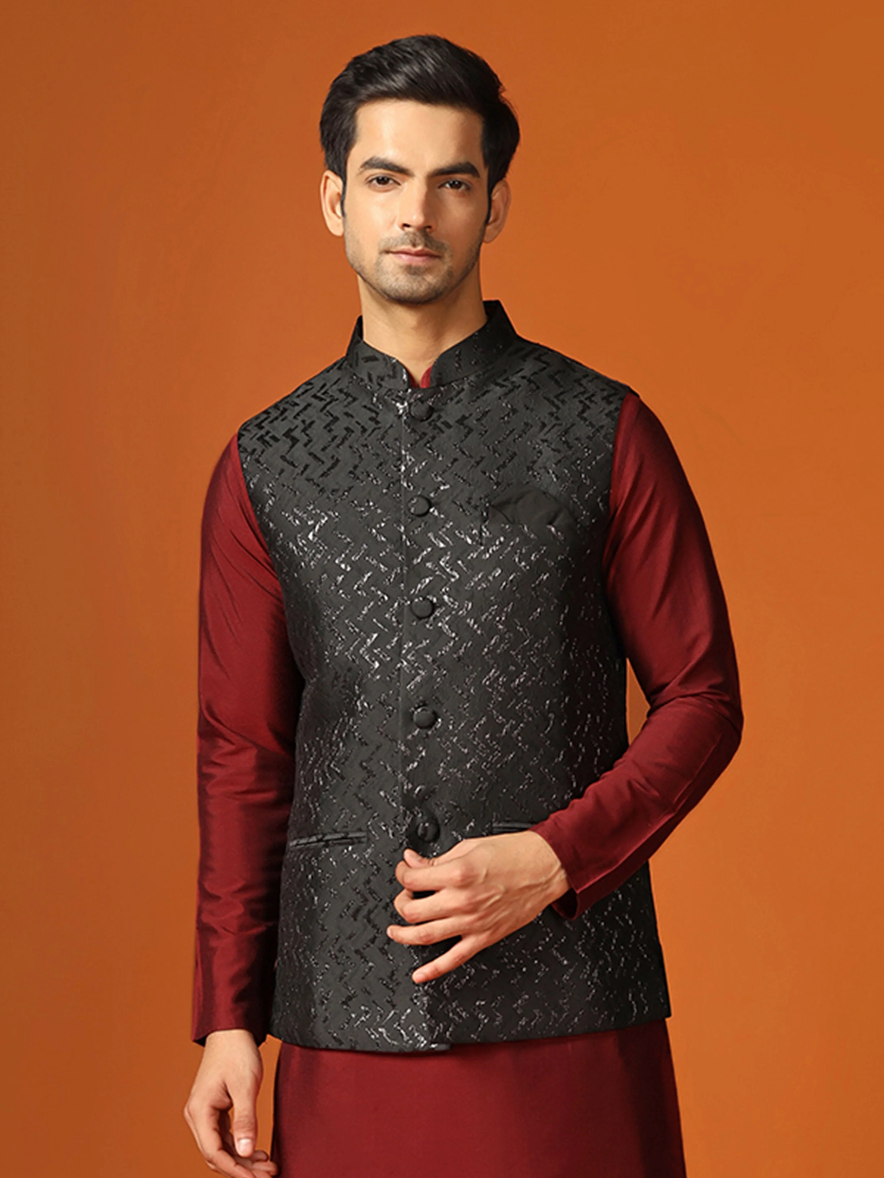 Kisah Men Black Nehru Jacket (Set of 1)