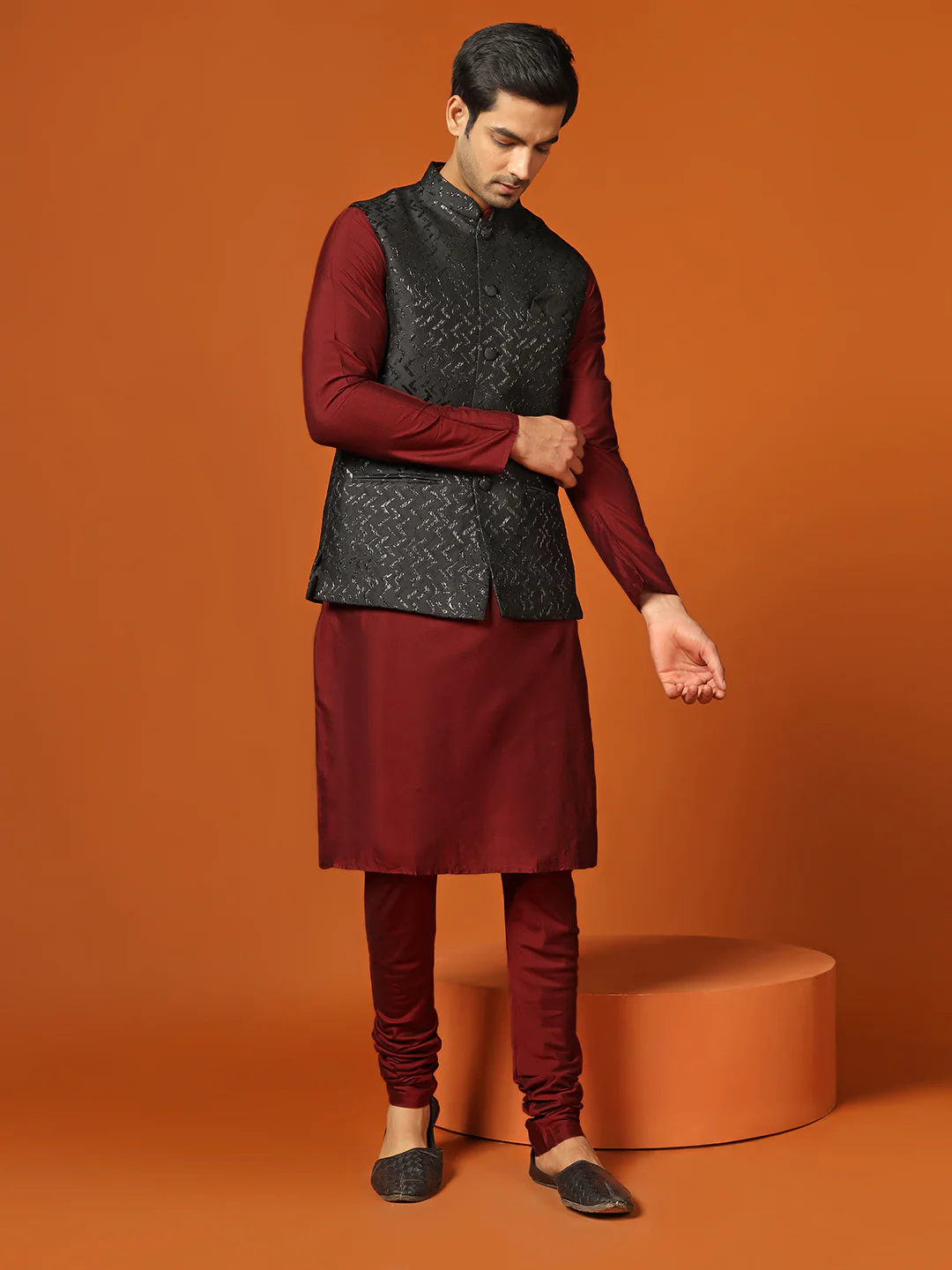 Kisah Men Black Nehru Jacket (Set of 1) - Image 6