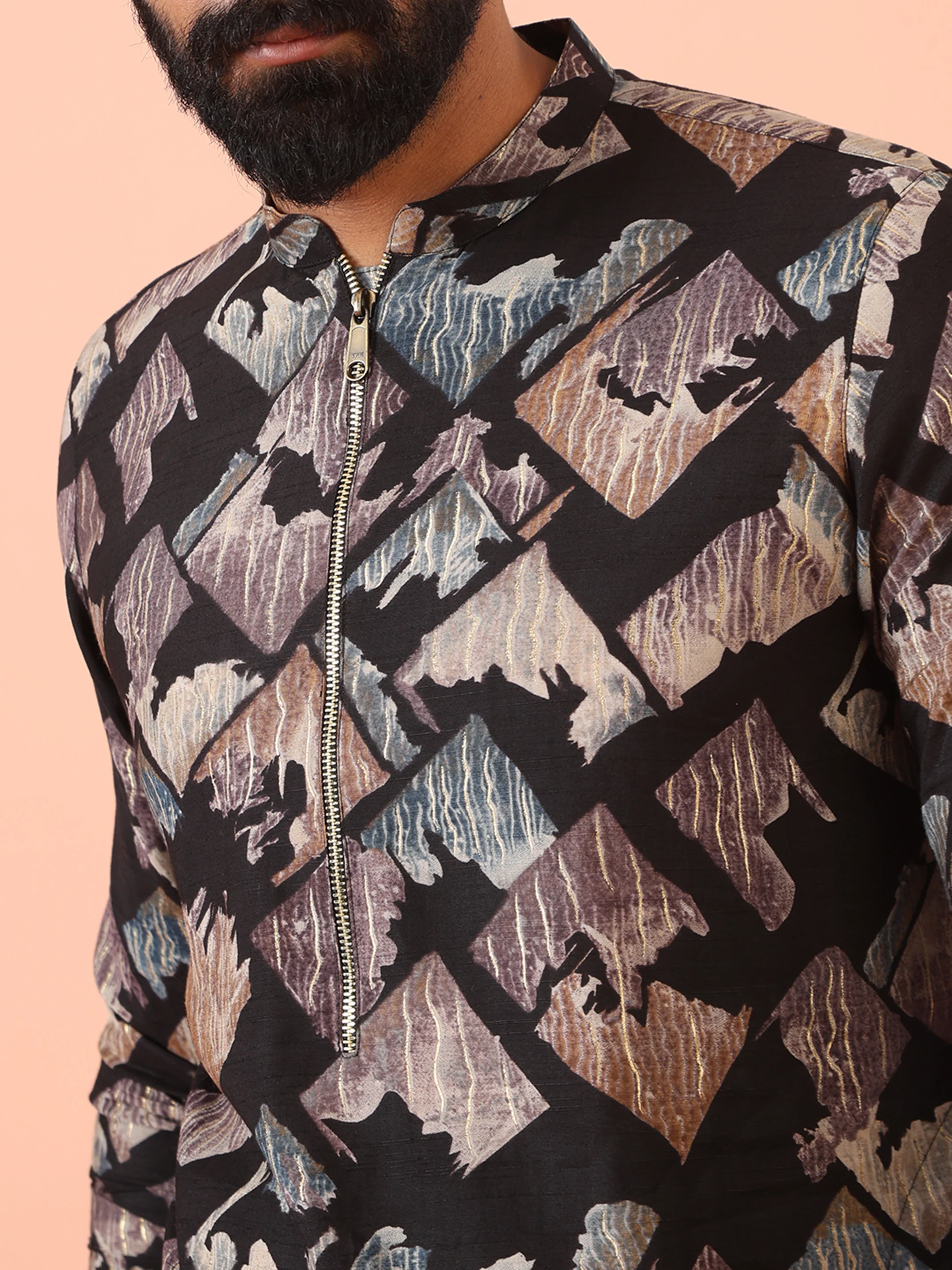 Men Black Printed Kurta Trouser Set - Image 5