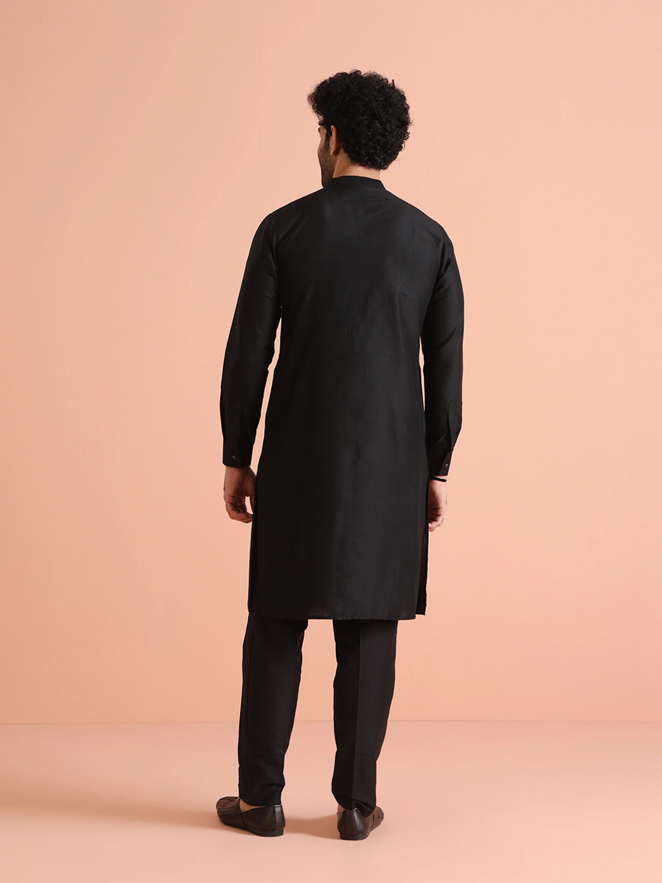Men Black Rhine Stone Kurta Trouser Set - Image 6