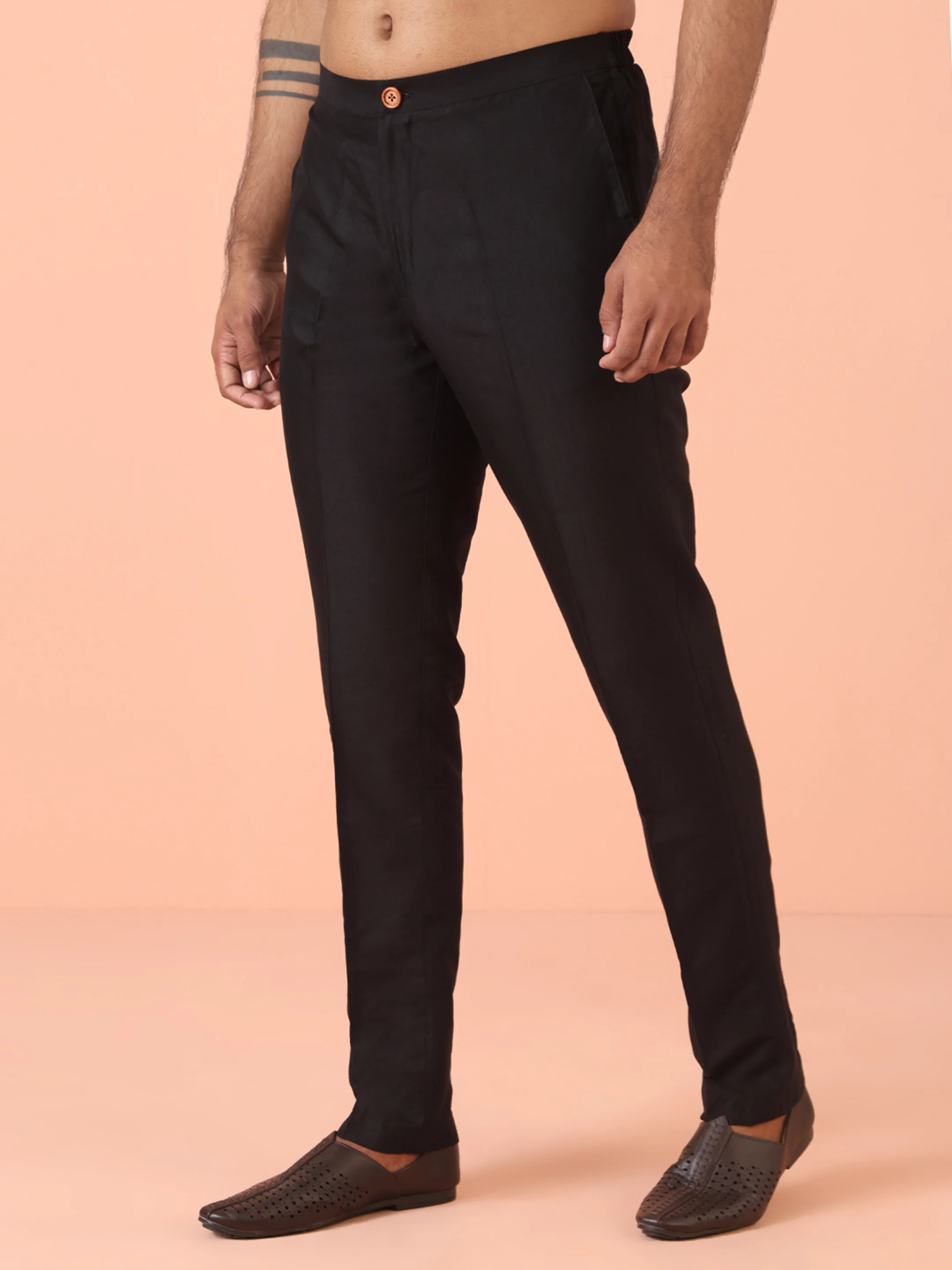 Men Black Self Design Indowestern Trousers Set - Image 6