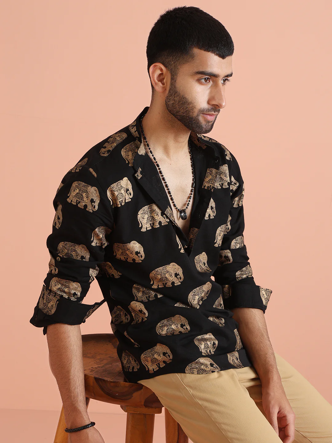 Black Elephant Print Short Kurta - Image 3
