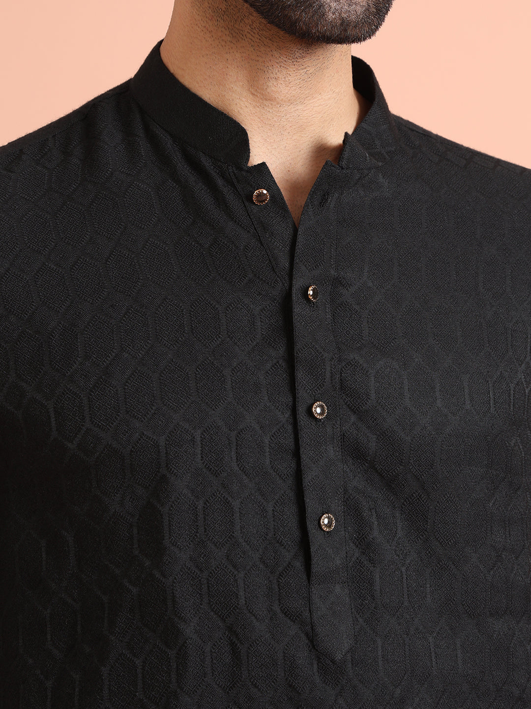 Black Self-Textured Short Kurta - Image 5