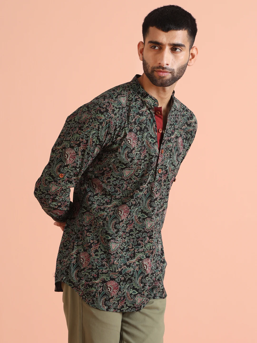 Black Cotton Printed Short Kurta - Image 2