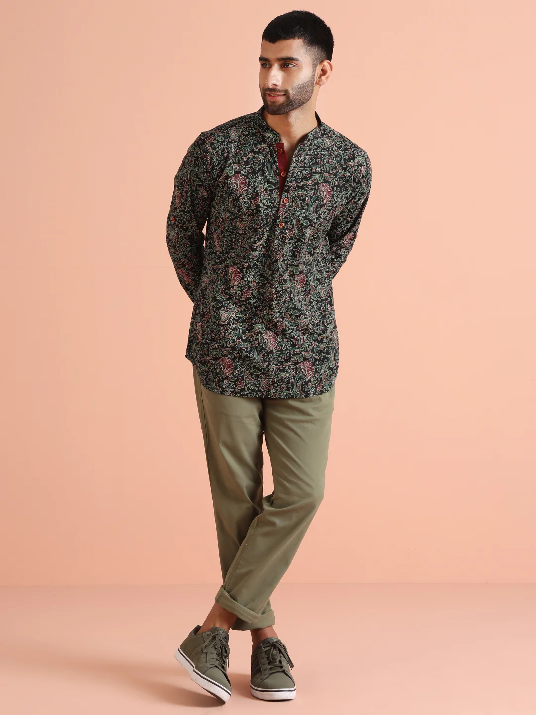 Black Cotton Printed Short Kurta - Image 6