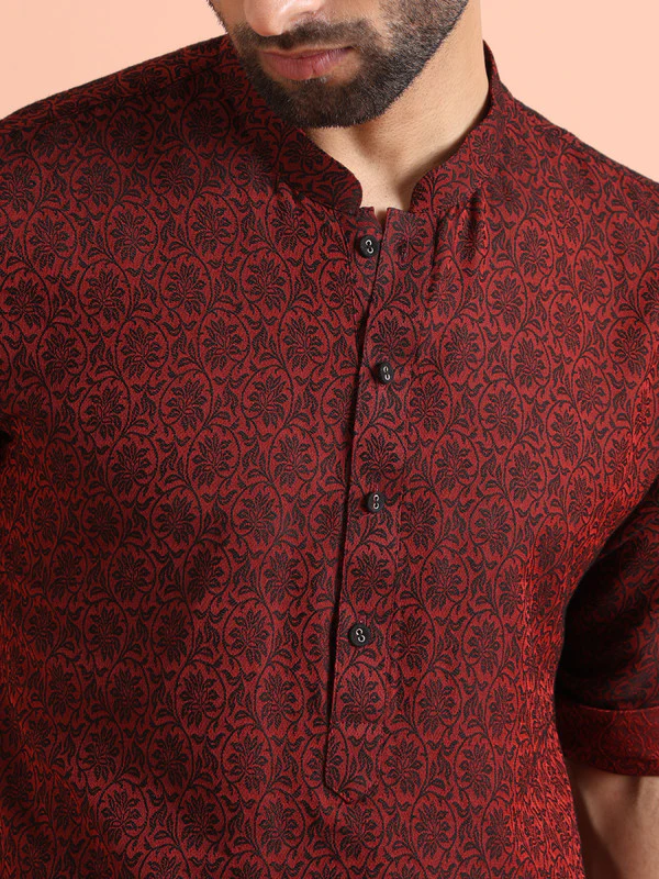 Red Printed Cotton Blend Short Kurta - Image 6