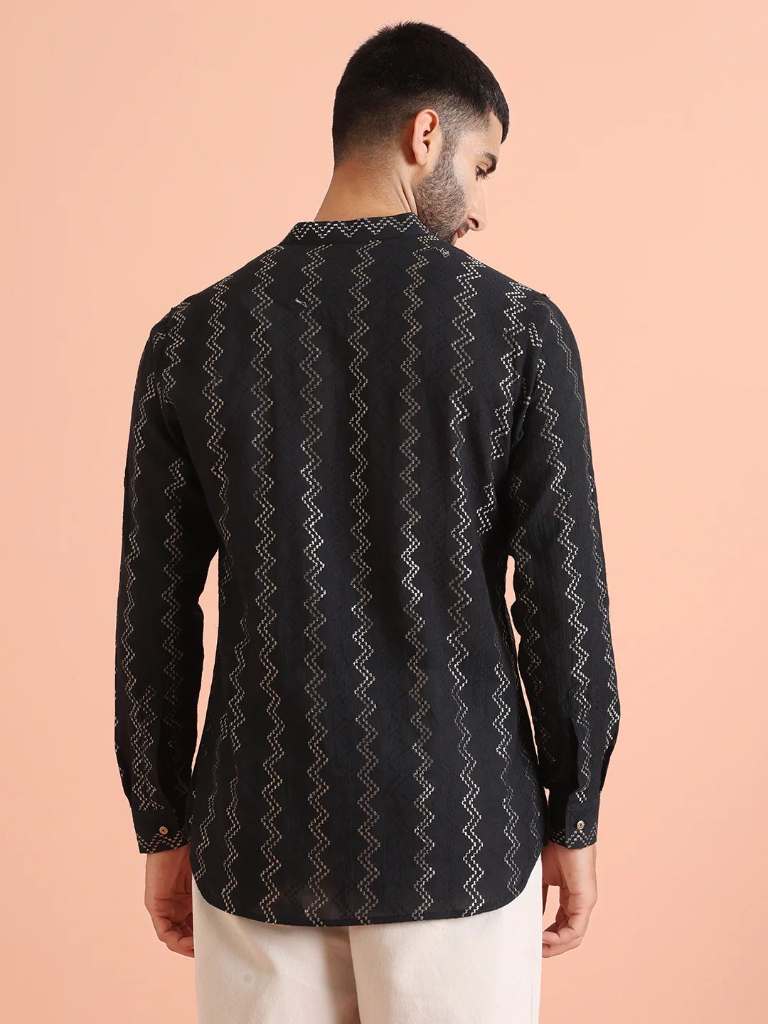 Black Silk Blend Metallic Short Kurta - Image 4