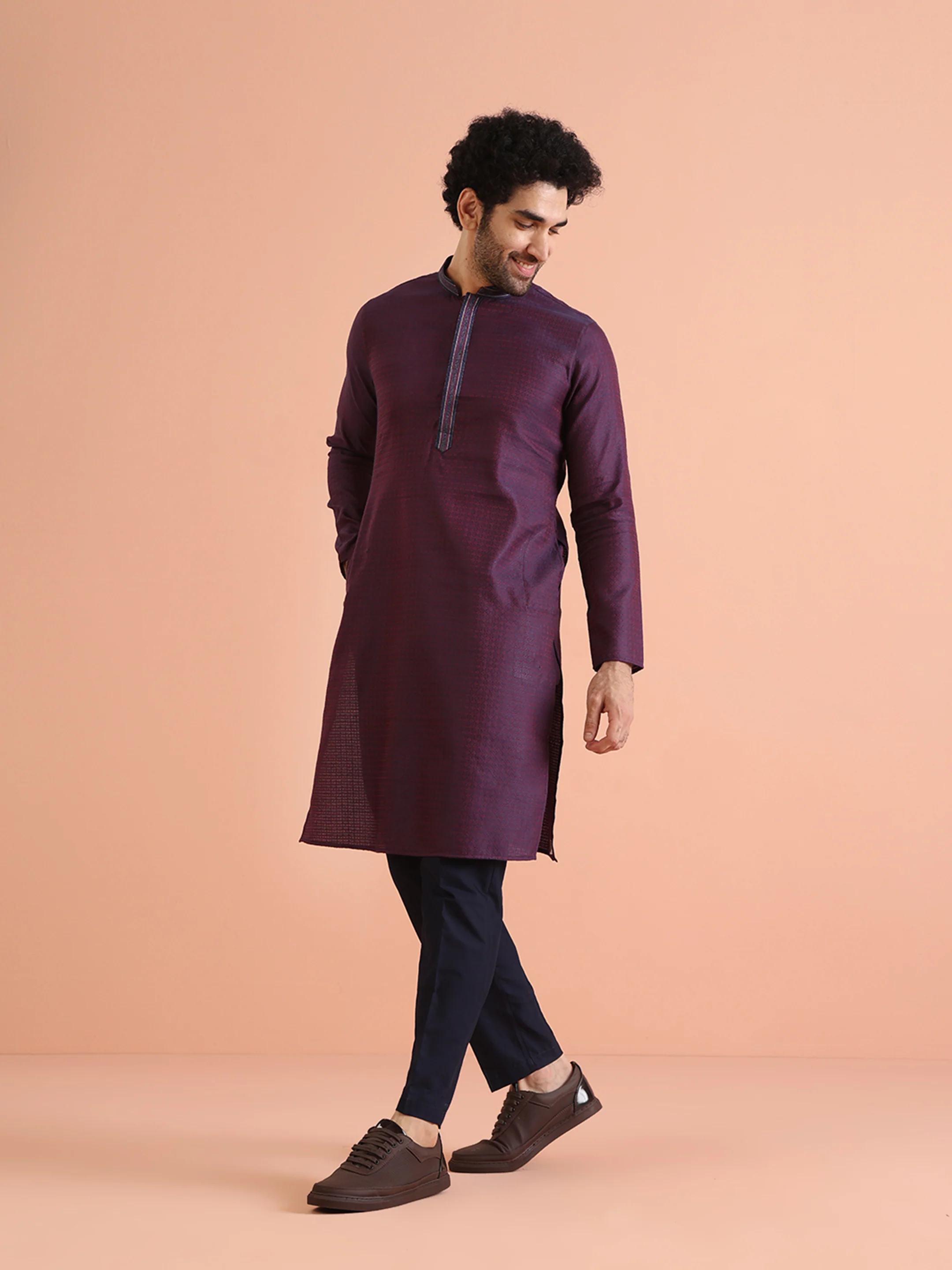 Silk Blend Jacquard Kurta - Image 3