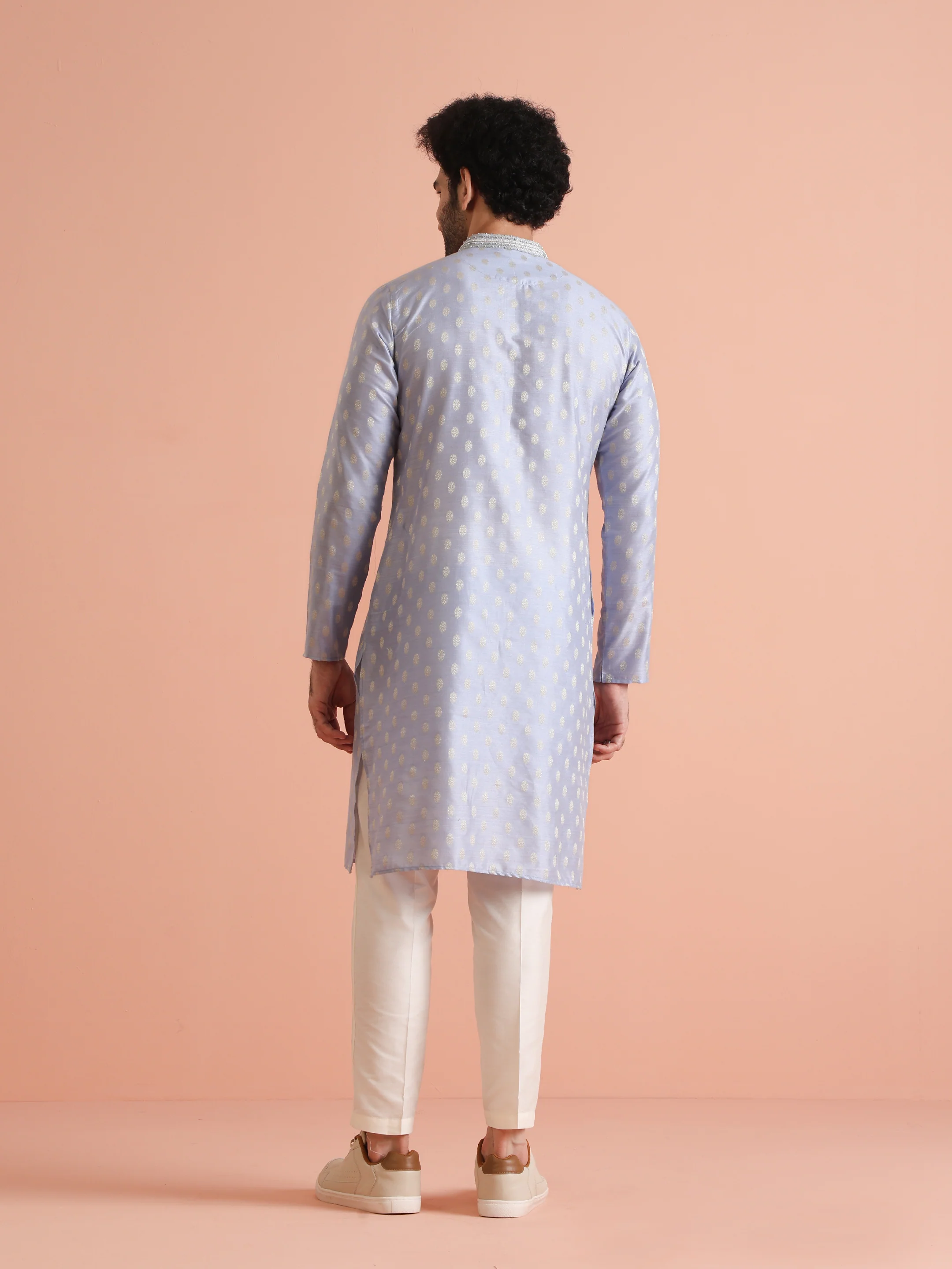 Men Blue Ethnic Motifs Kurta - Image 4