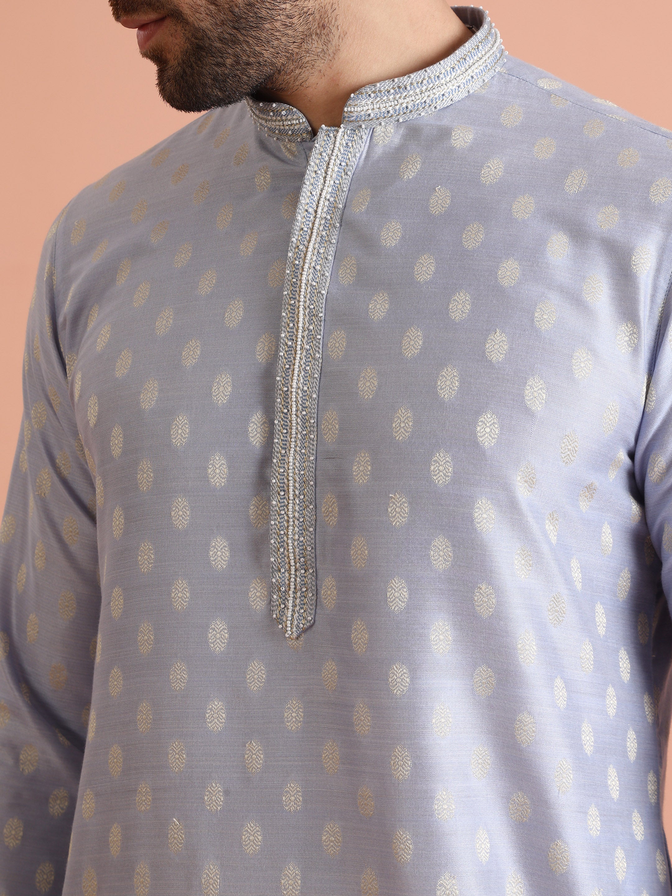 Men Blue Ethnic Motifs Kurta - Image 5