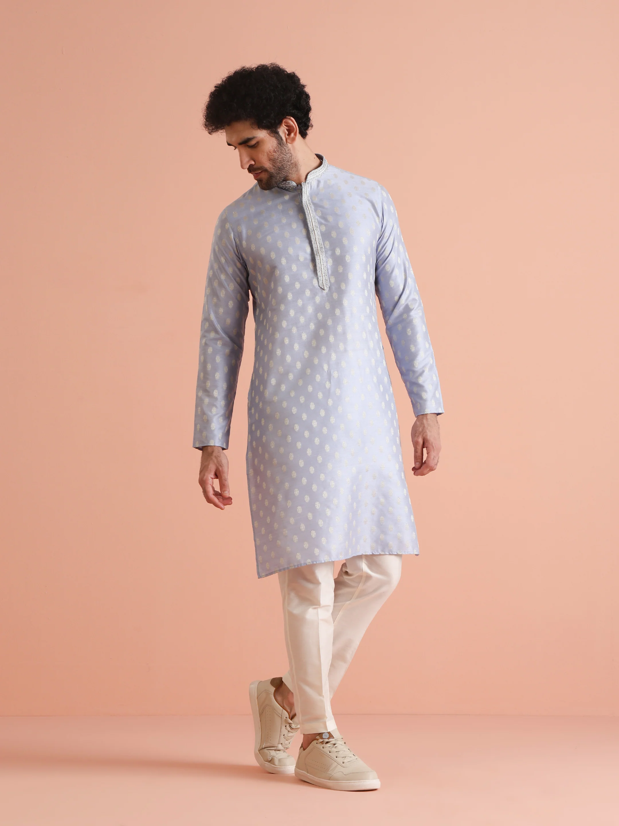 Men Blue Ethnic Motifs Kurta - Image 6
