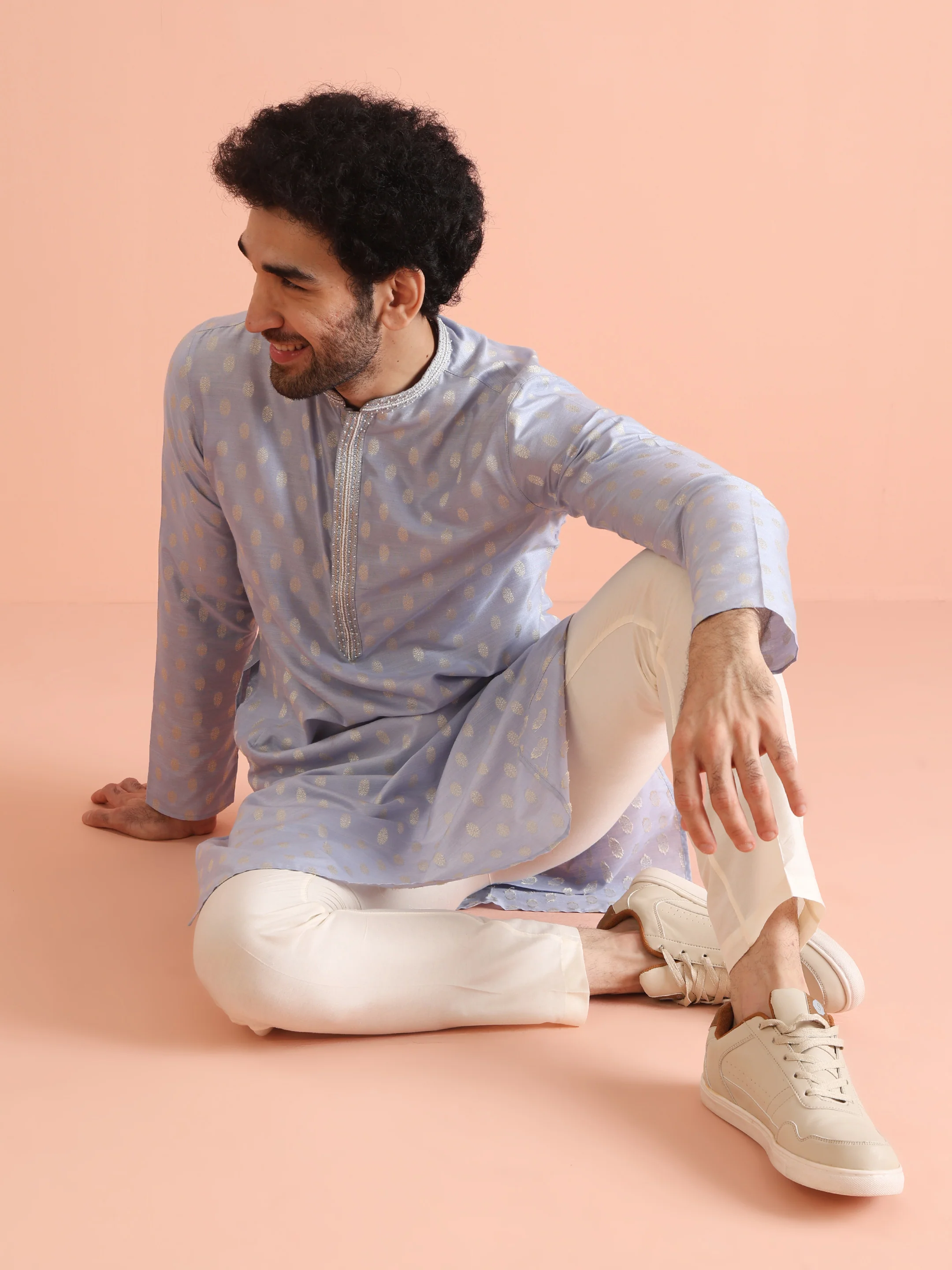 Men Blue Ethnic Motifs Kurta - Image 7