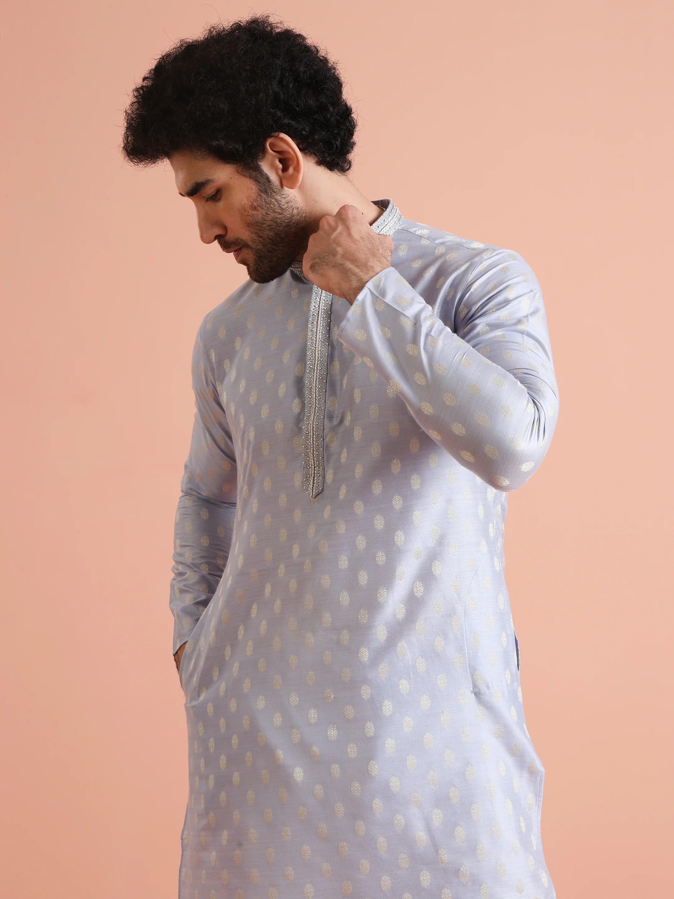 Men Blue Ethnic Motifs Kurta - Image 8